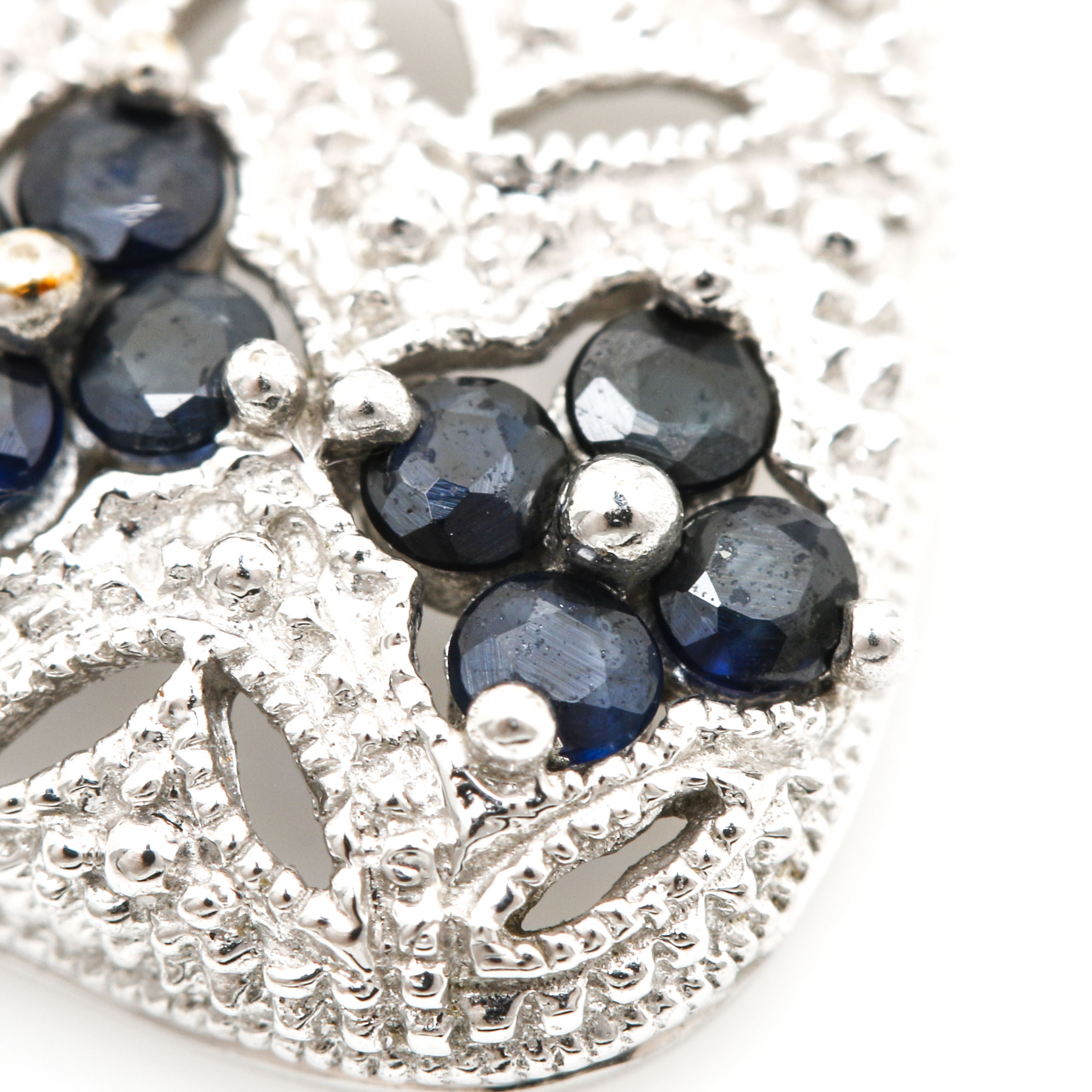 10K White Gold Blue Sapphire and Diamond Purse Pendant