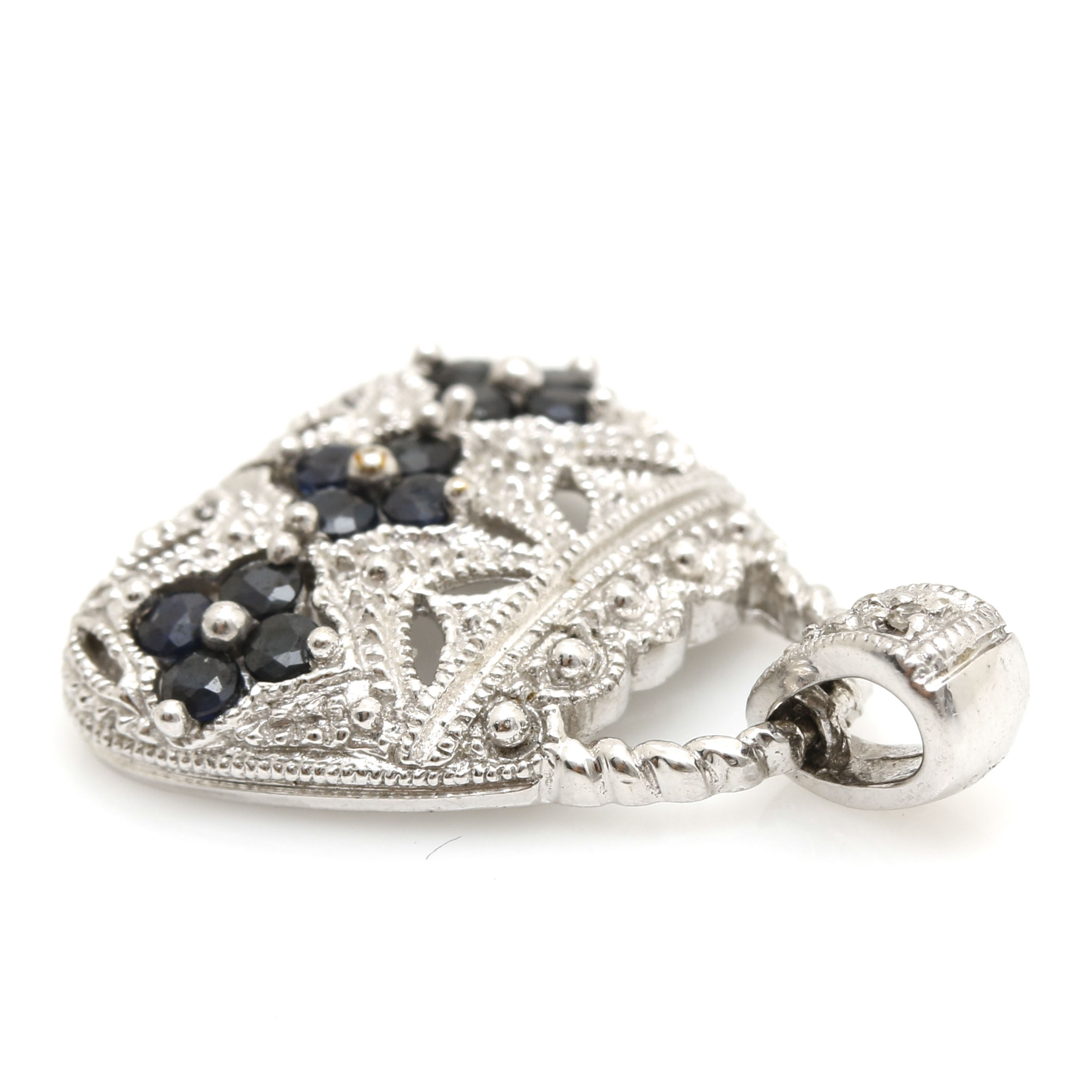 10K White Gold Blue Sapphire and Diamond Purse Pendant