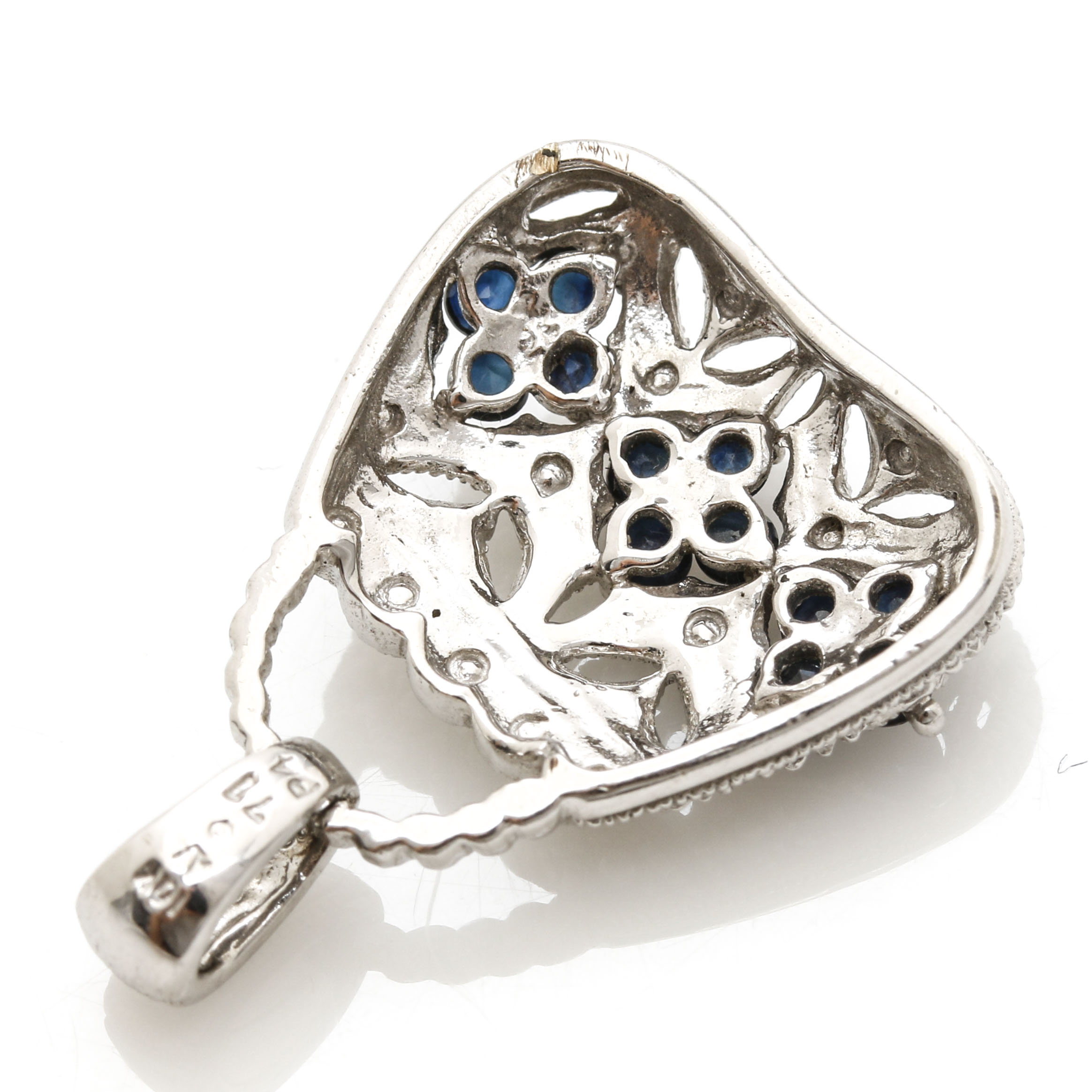 10K White Gold Blue Sapphire and Diamond Purse Pendant