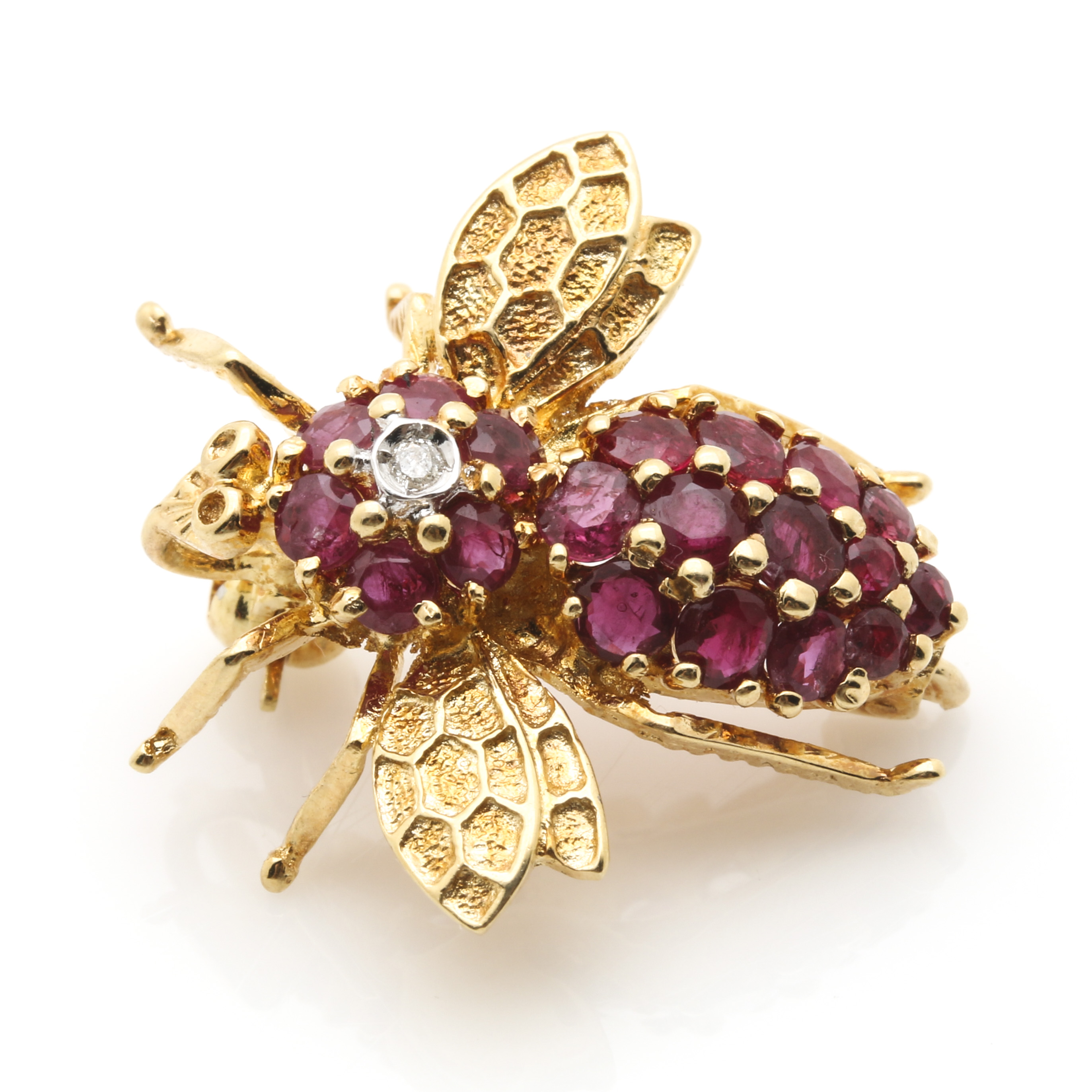 14K 1.11 CTW Ruby and Diamond and 10K Amethyst Bee Brooches
