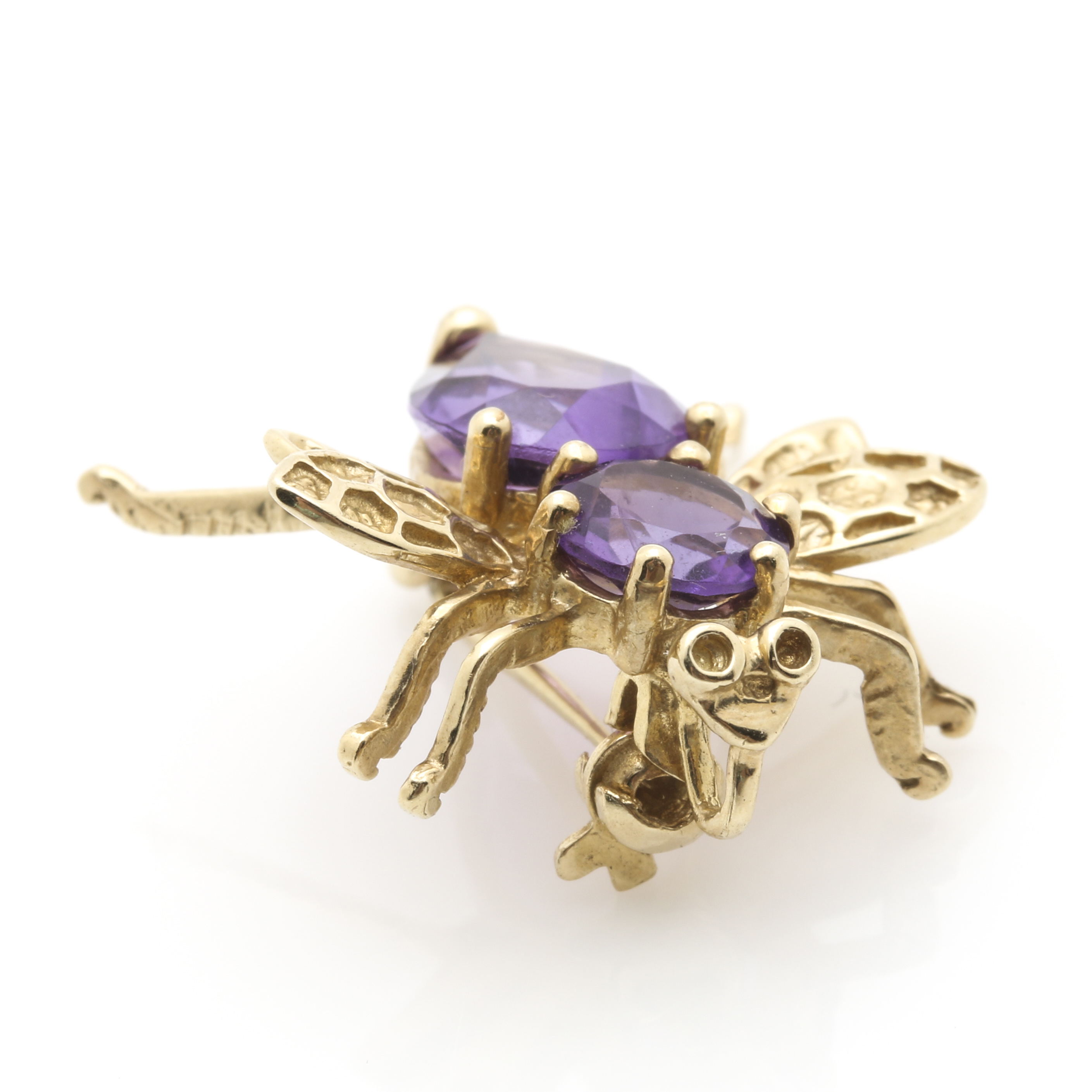 14K 1.11 CTW Ruby and Diamond and 10K Amethyst Bee Brooches