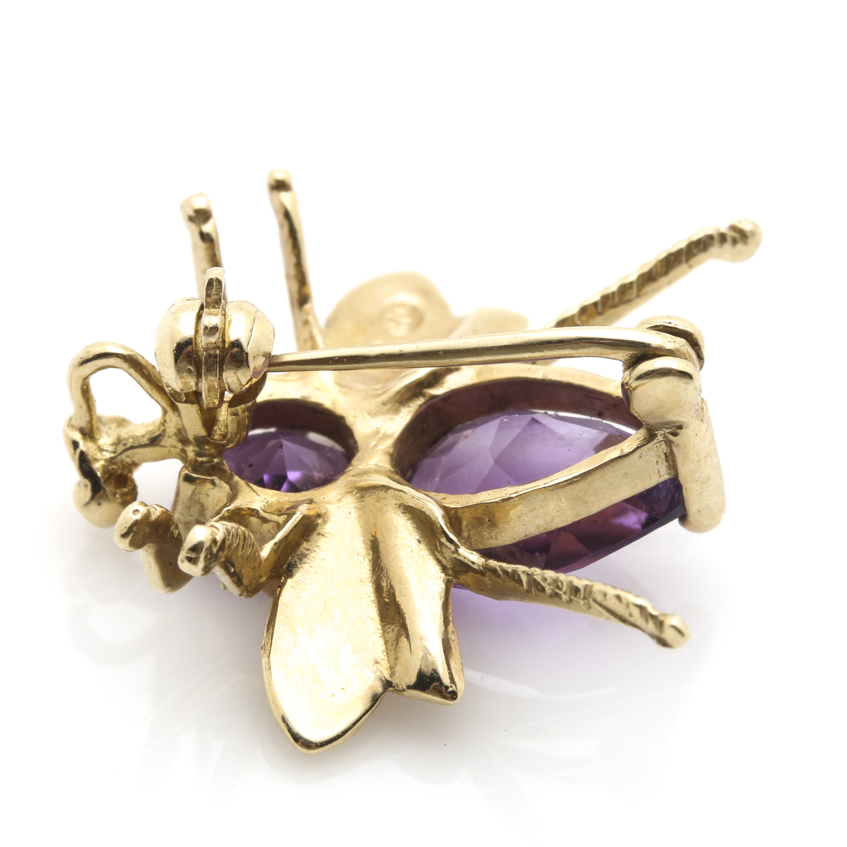 14K 1.11 CTW Ruby and Diamond and 10K Amethyst Bee Brooches