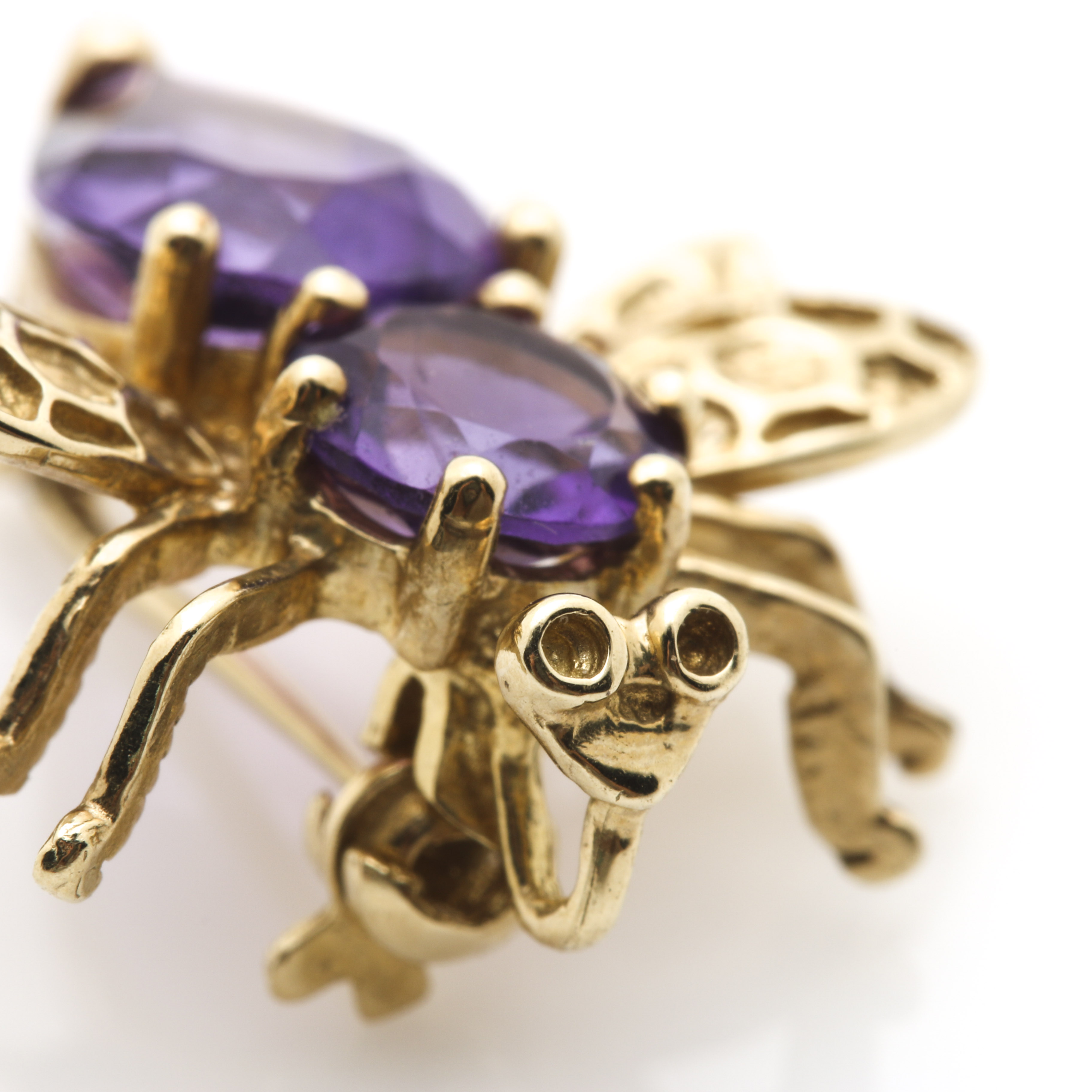 14K 1.11 CTW Ruby and Diamond and 10K Amethyst Bee Brooches