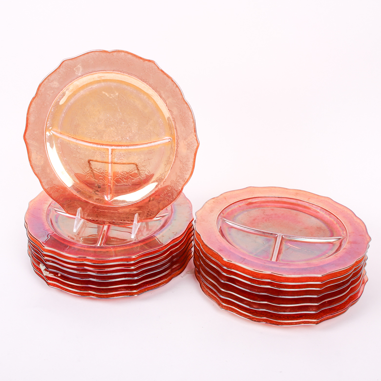 Set of Federal "Normandie" Marigold Carnival Glass Grill Plates