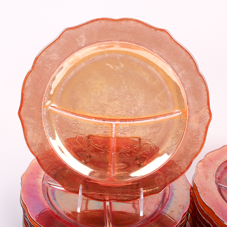 Set of Federal "Normandie" Marigold Carnival Glass Grill Plates