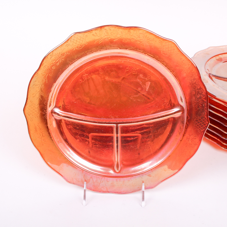 Set of Federal "Normandie" Marigold Carnival Glass Grill Plates