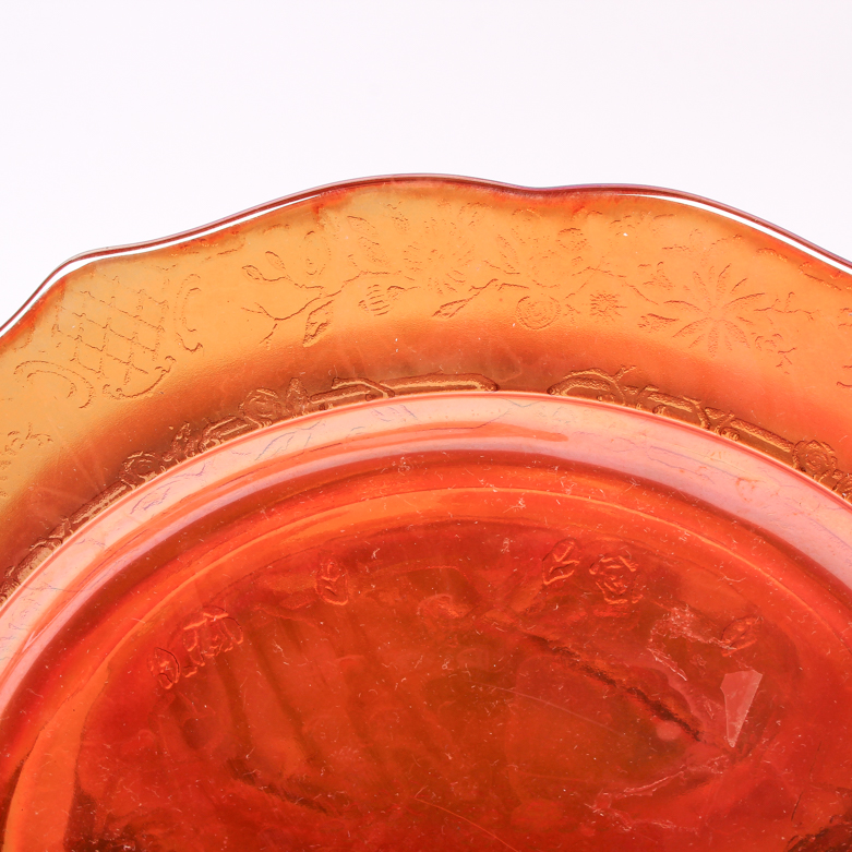 Set of Federal "Normandie" Marigold Carnival Glass Grill Plates