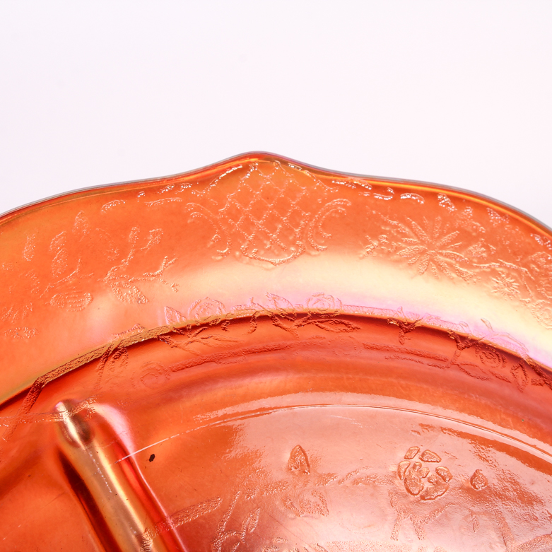 Set of Federal "Normandie" Marigold Carnival Glass Grill Plates