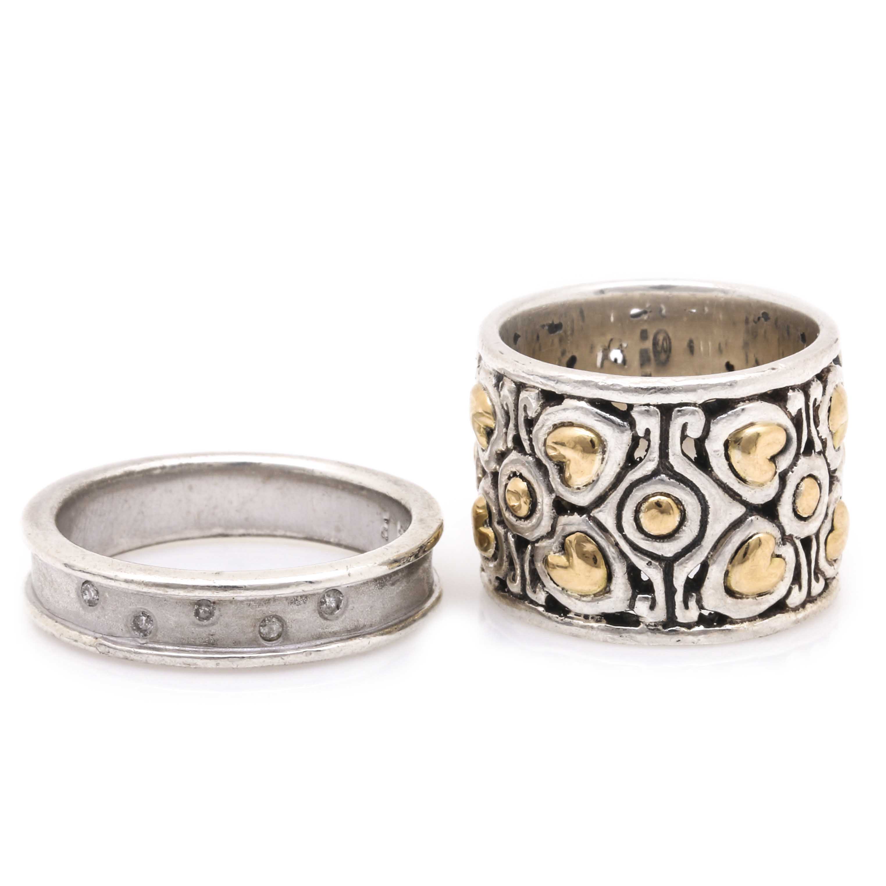 Sterling Silver Rings With 18K Yellow Gold Accents and Diamonds