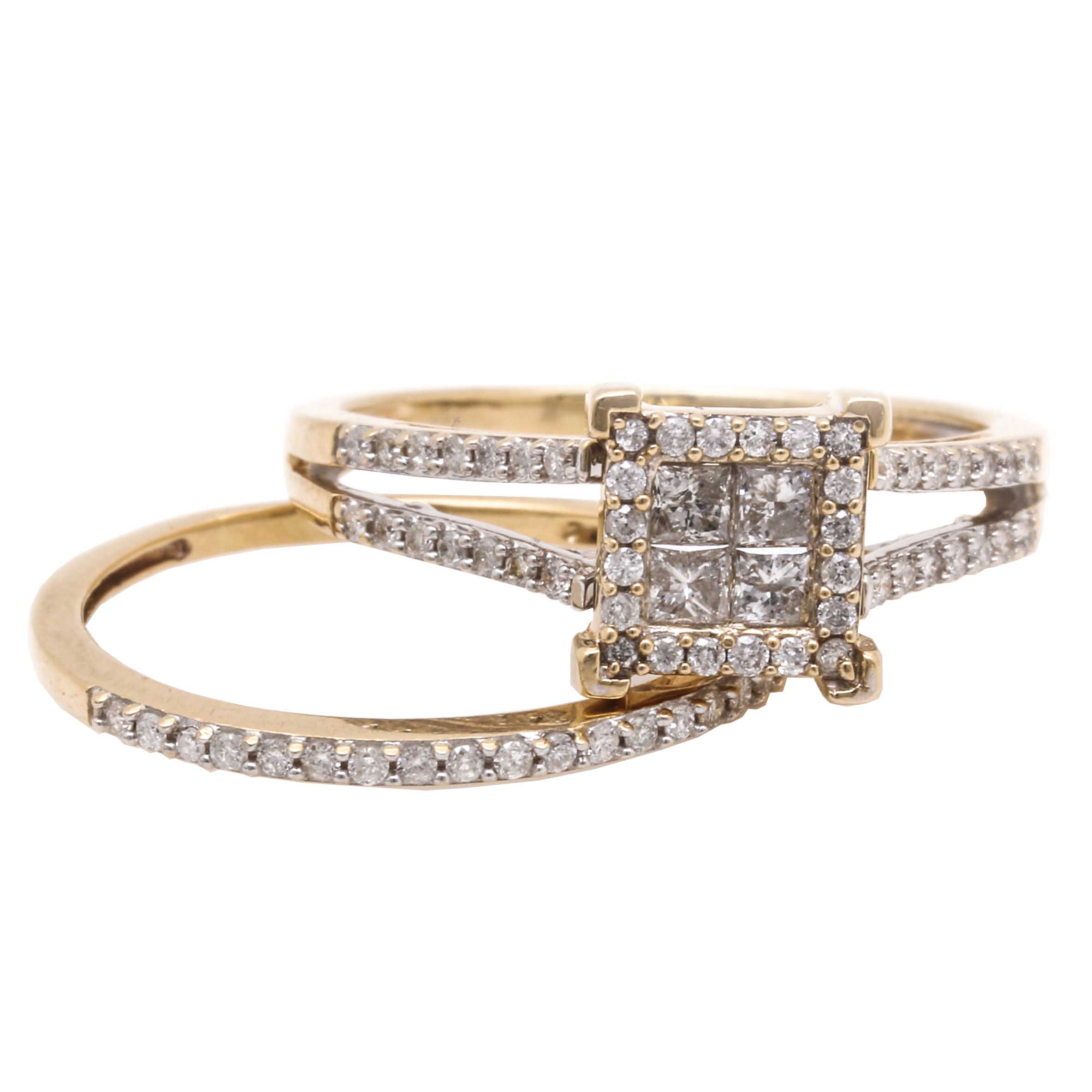 14K Yellow Gold Diamond Wedding Set