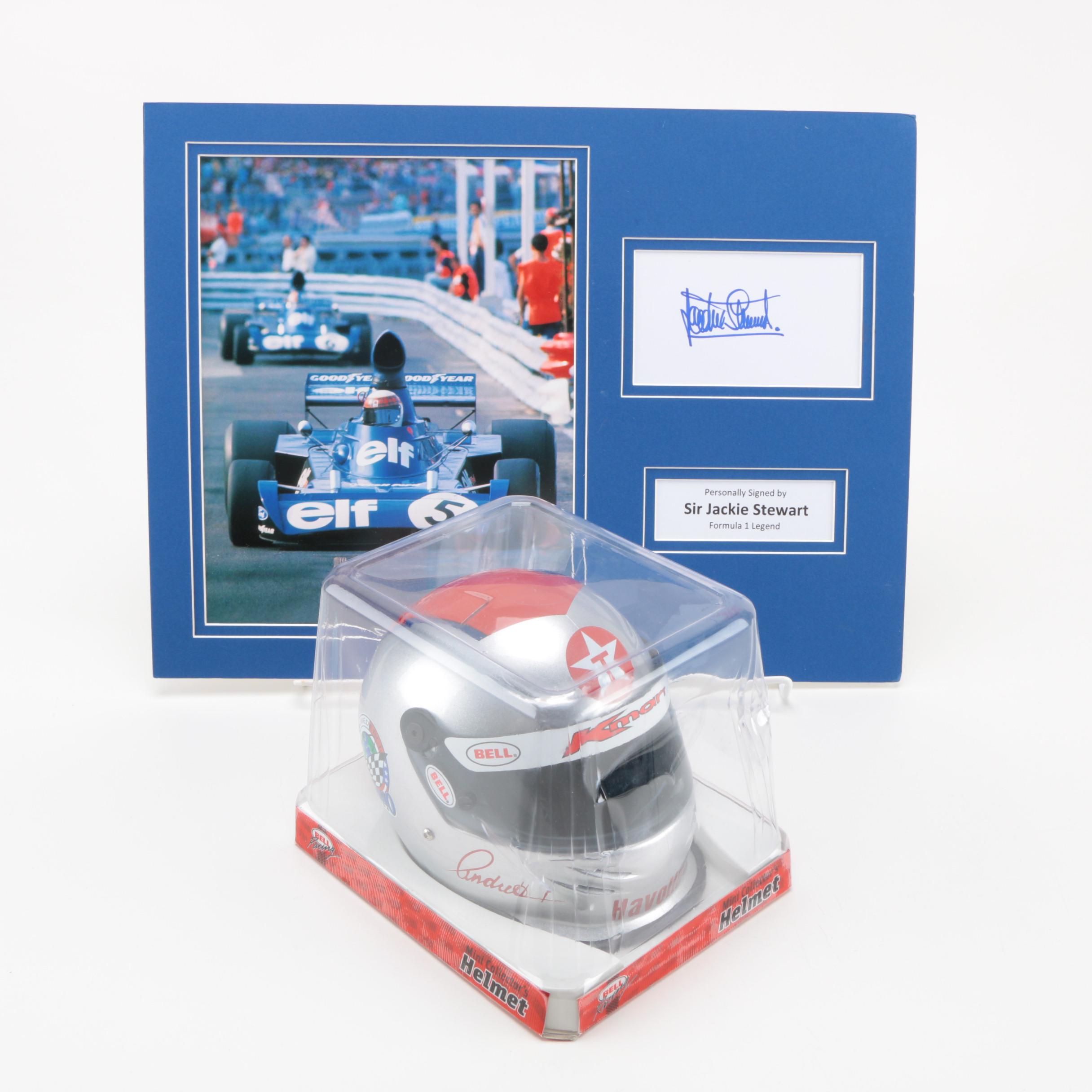 Formula 1 Memorabilia With Sir Jackie Stewart Signature and Collector's Helmet