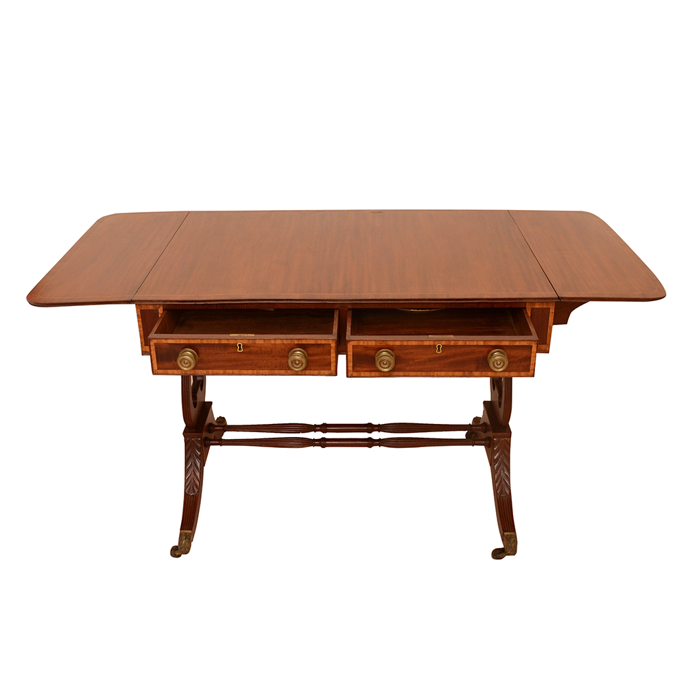Duncan Phyfe Style Double Pedestal Drop Leaf Desk