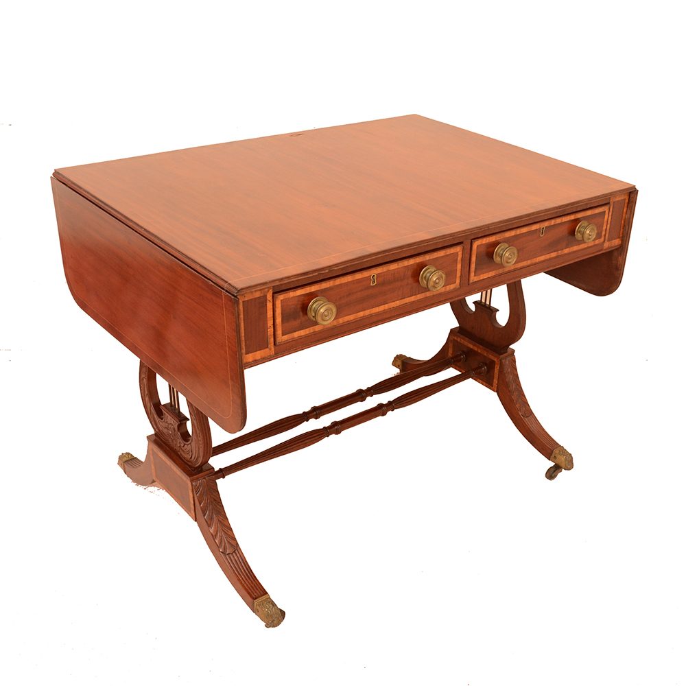 Duncan Phyfe Style Double Pedestal Drop Leaf Desk