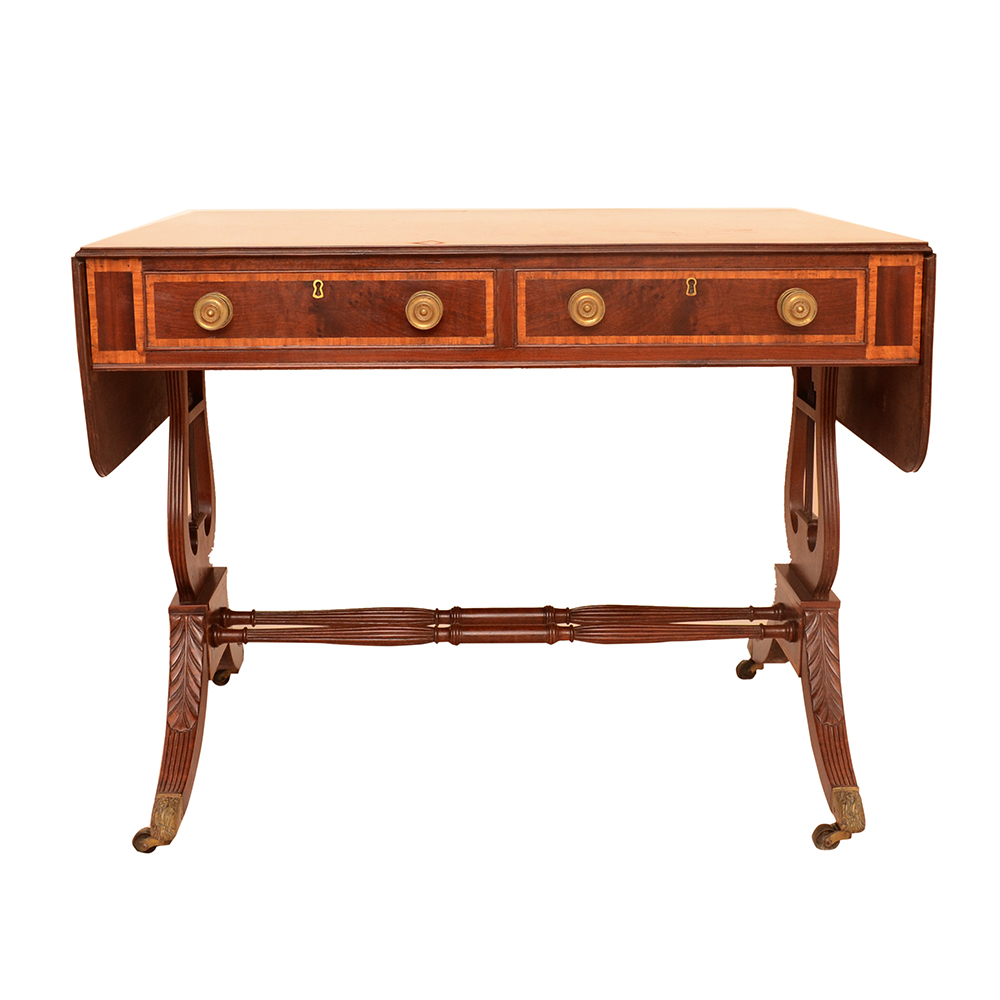 Duncan Phyfe Style Double Pedestal Drop Leaf Desk