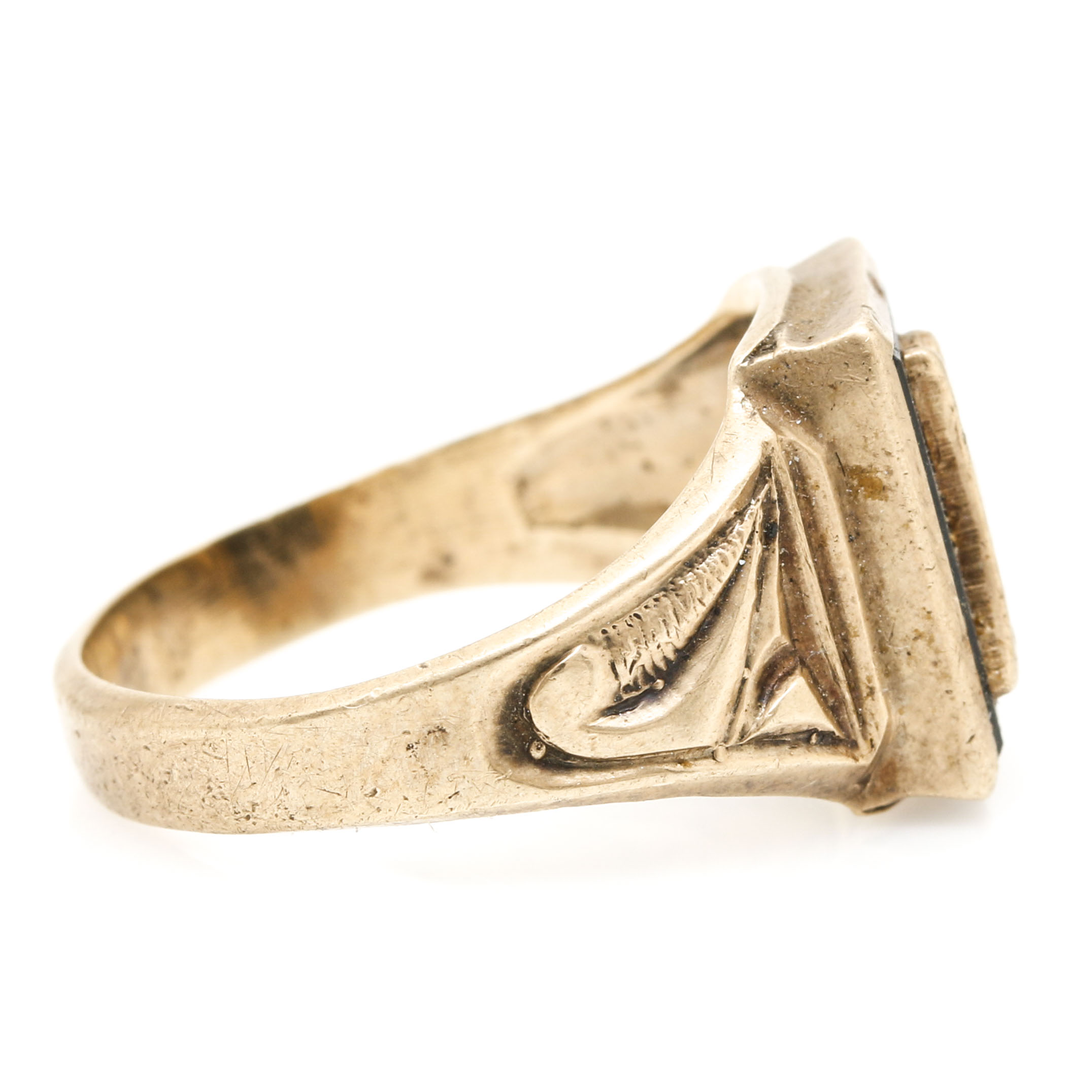 Vintage 10K Yellow Gold Black Onyx "G" Signet Ring