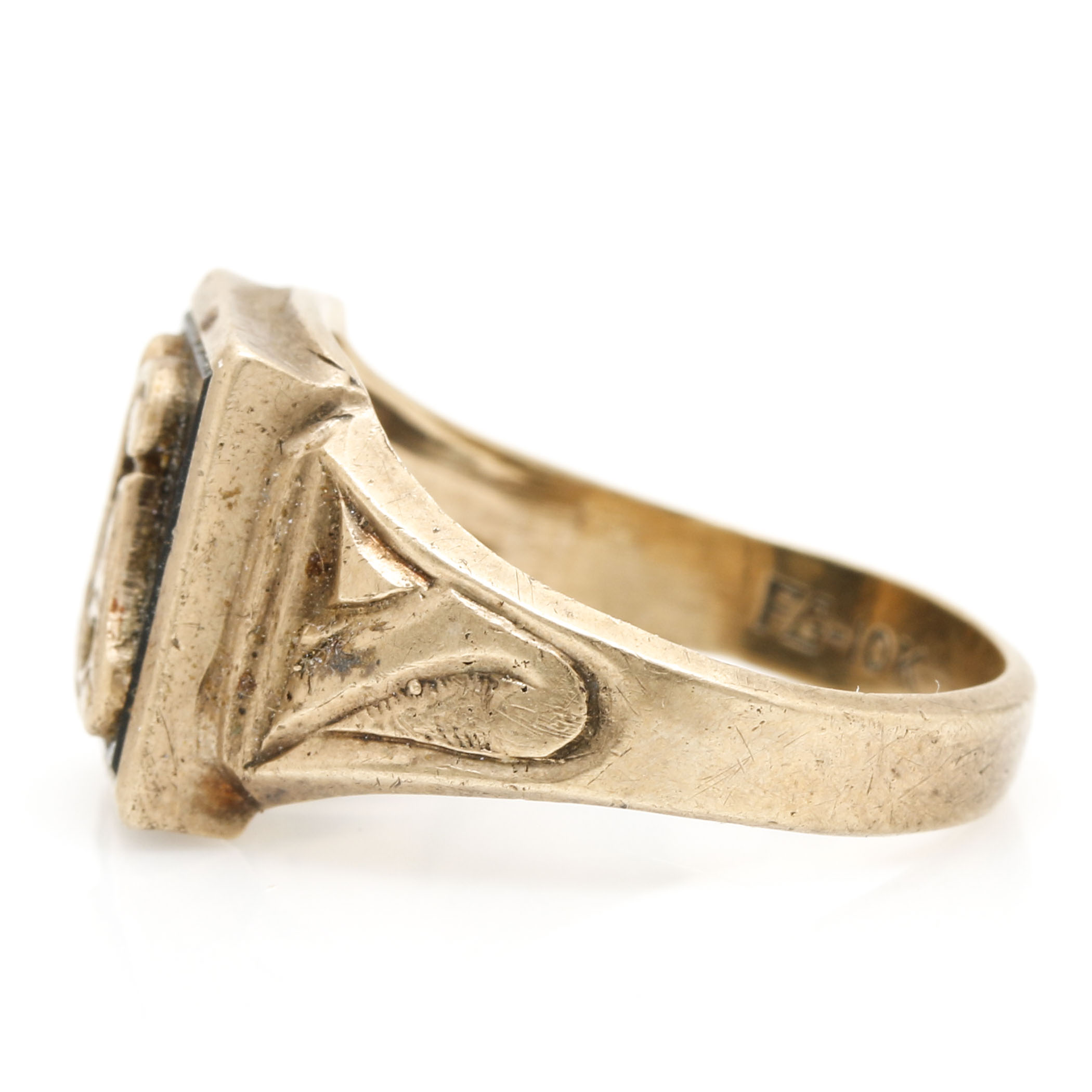 Vintage 10K Yellow Gold Black Onyx "G" Signet Ring