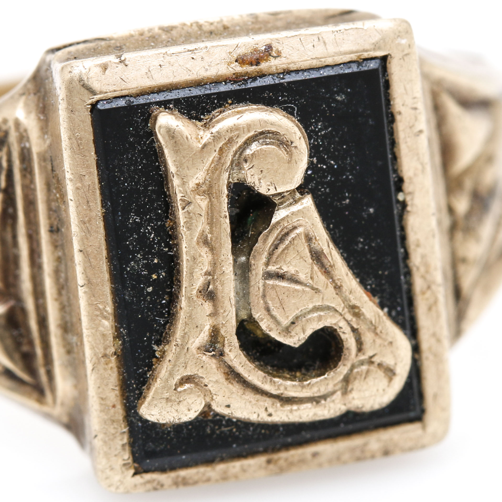 Vintage 10K Yellow Gold Black Onyx "G" Signet Ring