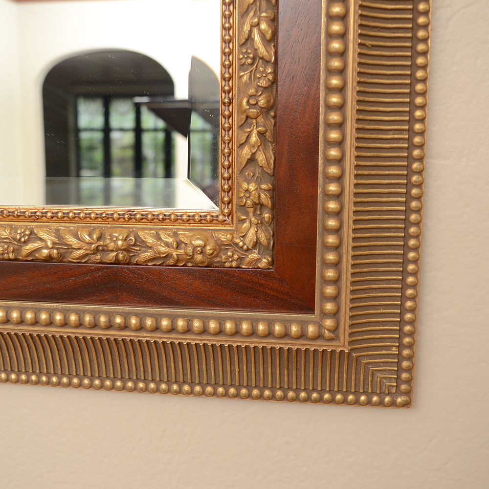 Wall Mirror with Wood Inlay Frame