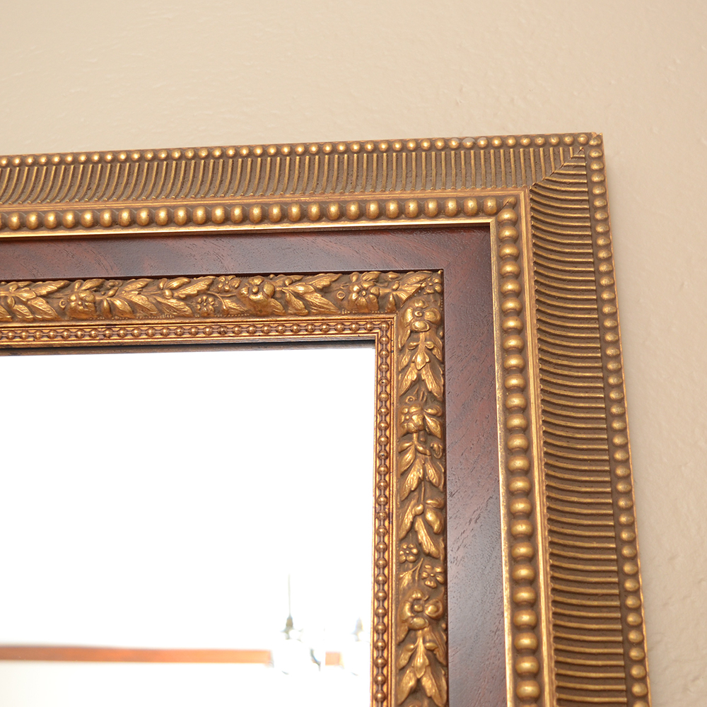 Wall Mirror with Wood Inlay Frame