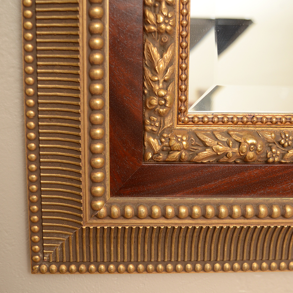 Wall Mirror with Wood Inlay Frame