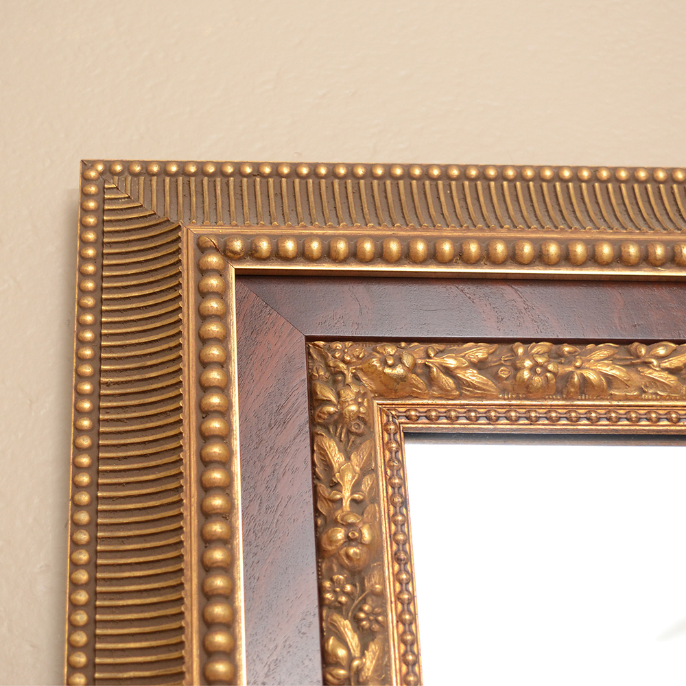 Wall Mirror with Wood Inlay Frame