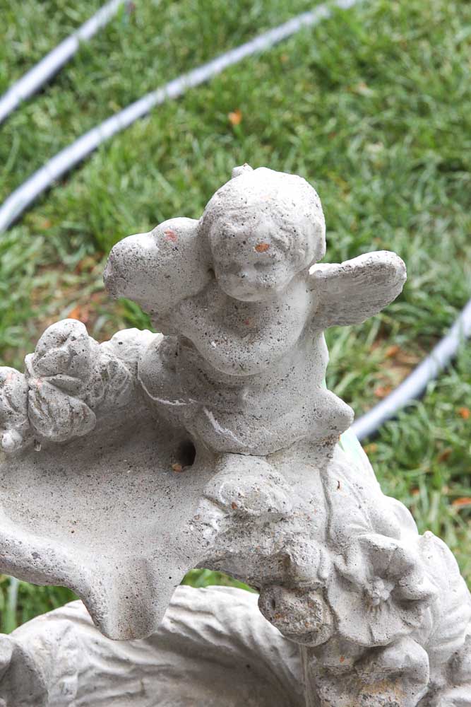 Stewart Signed Cast Stone Bird Bath Fountain