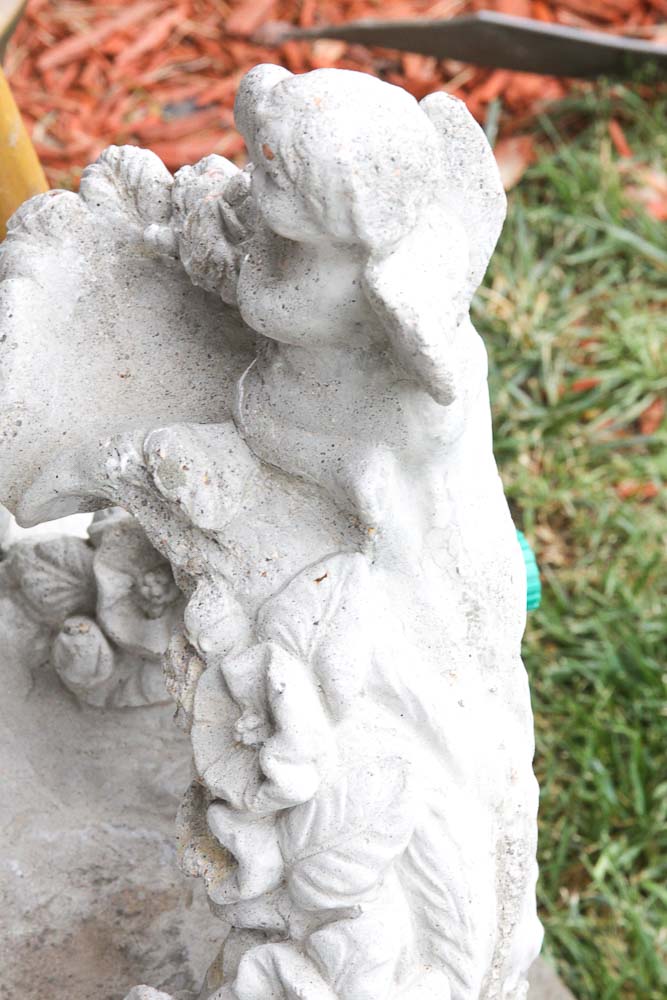 Stewart Signed Cast Stone Bird Bath Fountain