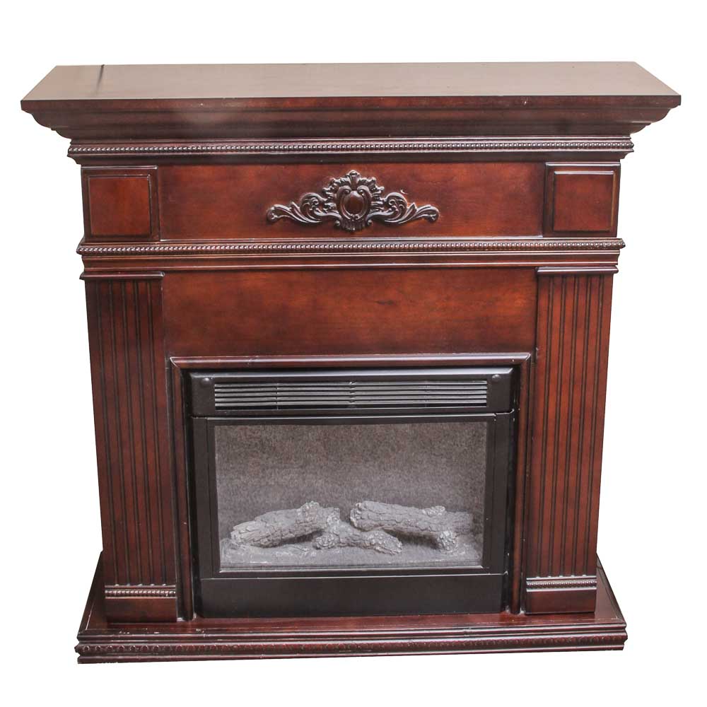 Faux Fireplace with Wooden Mantel