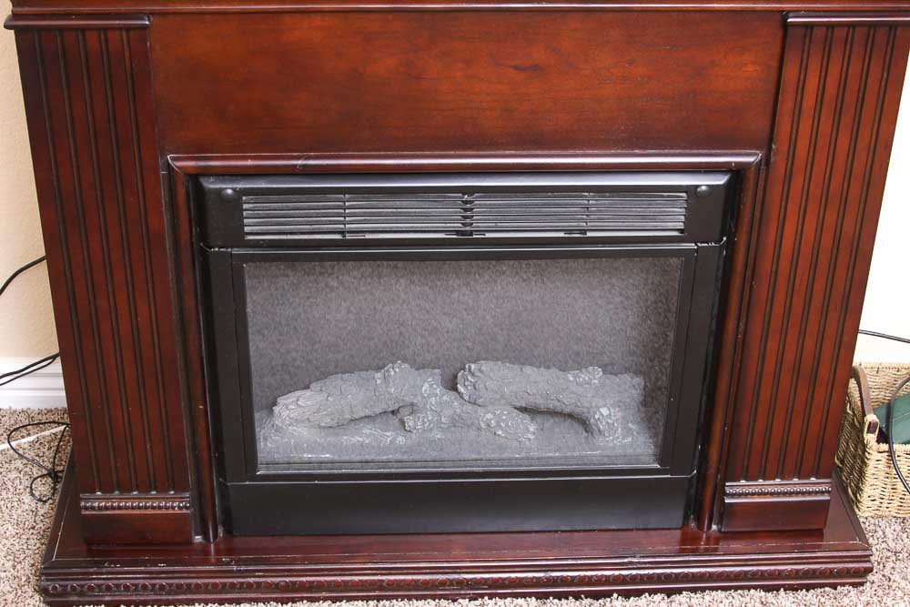 Faux Fireplace with Wooden Mantel