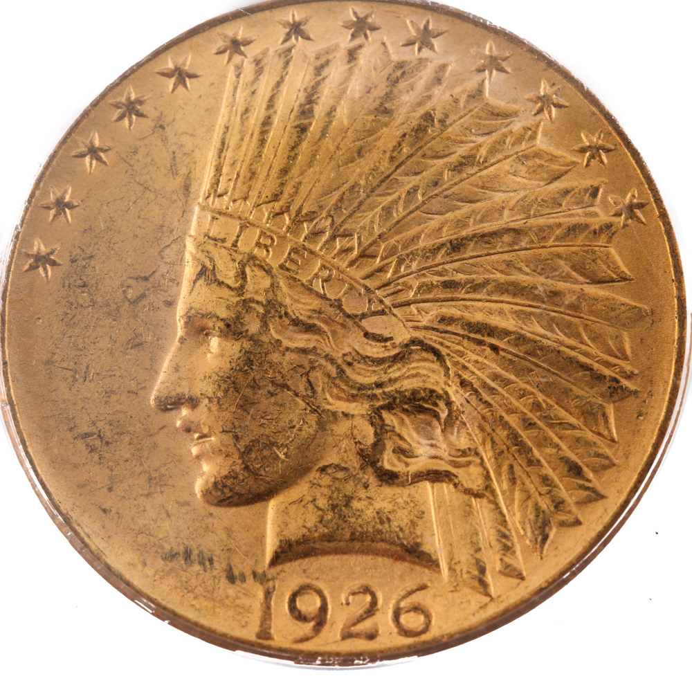 Encapsulated and Graded MS62 (by PCGS) 1926 Indian Head $10 Gold Eagle