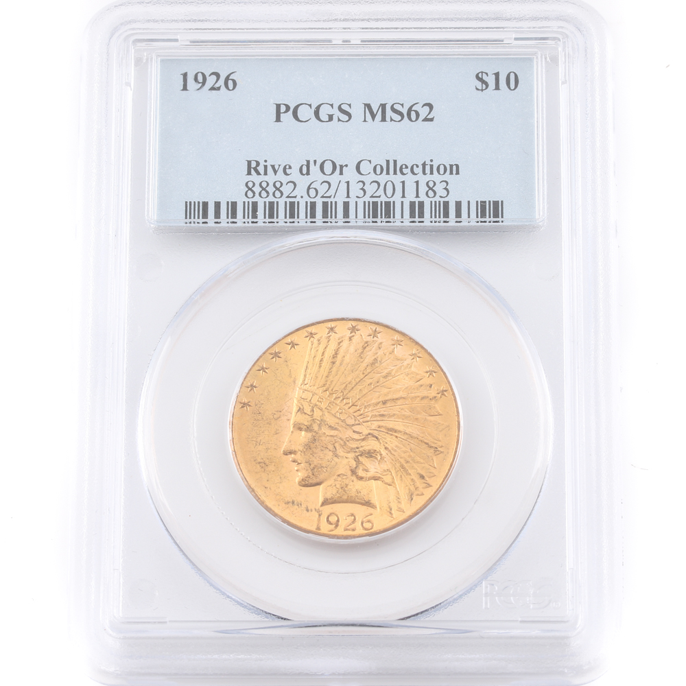 Encapsulated and Graded MS62 (by PCGS) 1926 Indian Head $10 Gold Eagle