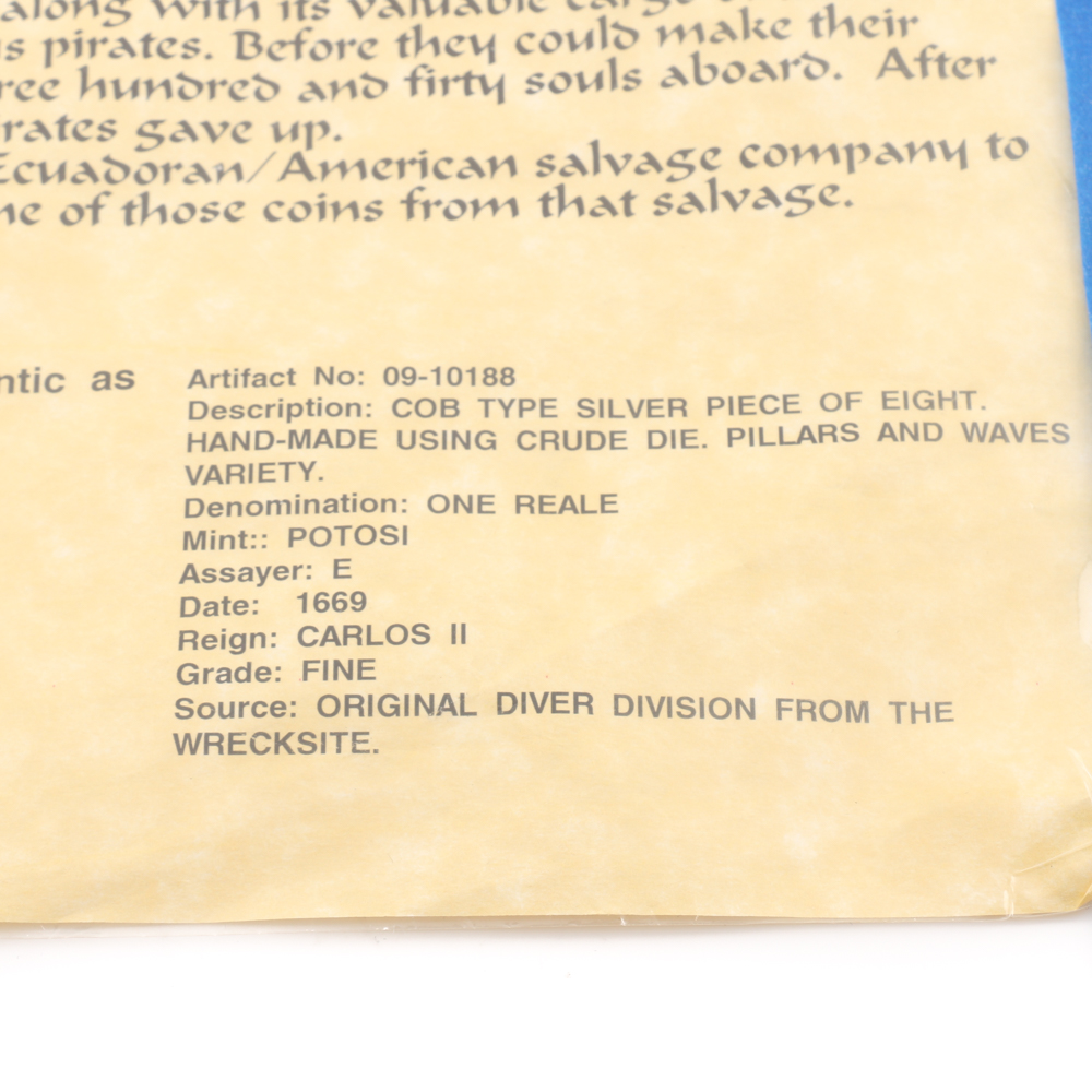 1669 One Reale Silver Cob Coin from the Santa Maria De La Consolacion Shipwreck