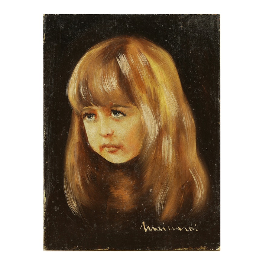 Miniature Oil Portrait on Board of a Girl