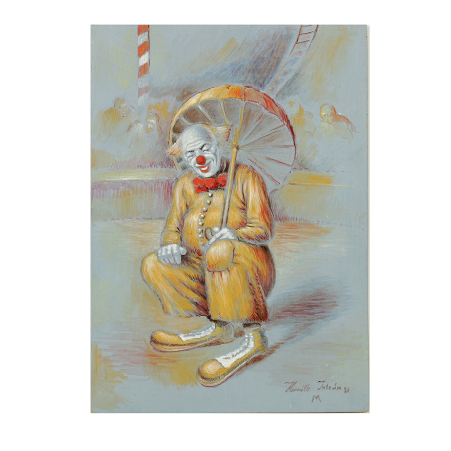 Miniature Oil Portrait on Board of a Clown
