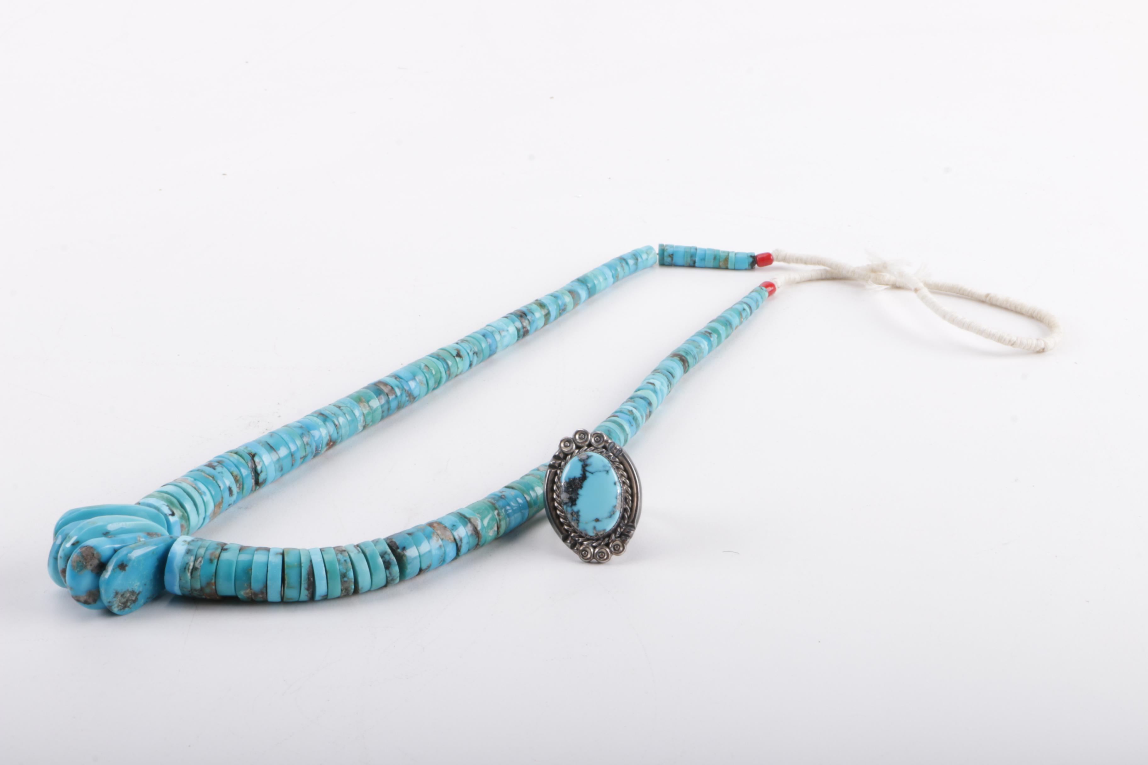 Necklace and Sterling Silver Ring With Turquoise