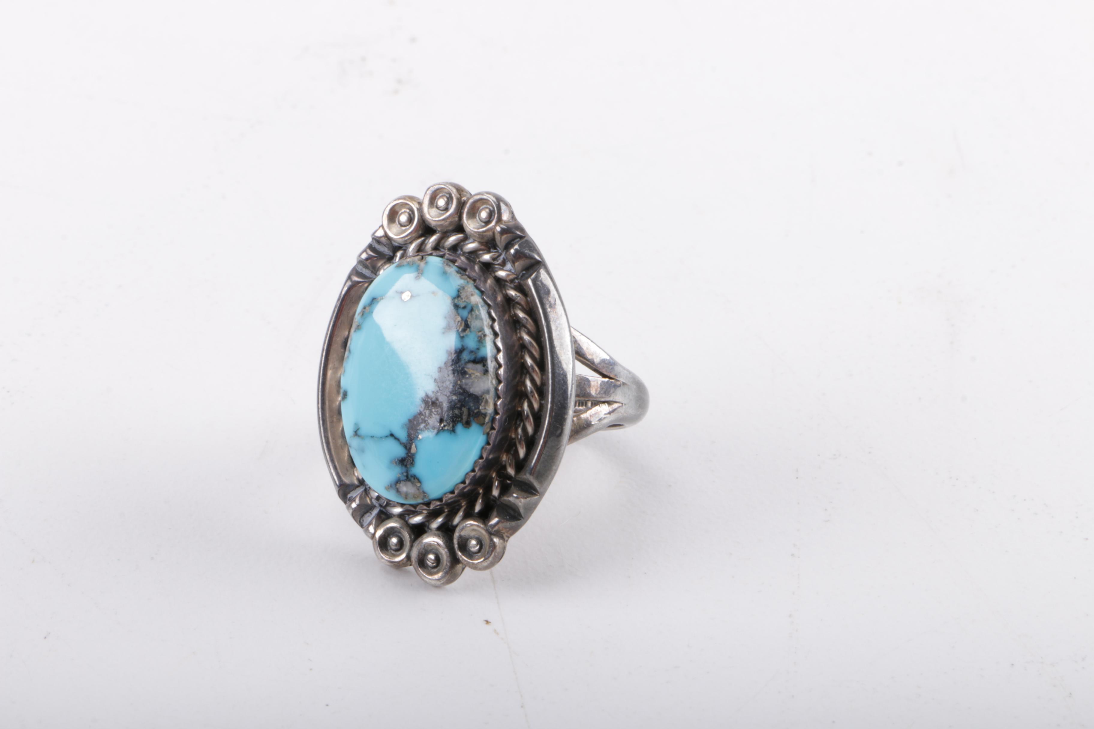 Necklace and Sterling Silver Ring With Turquoise