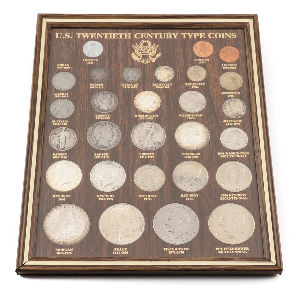 Framed Set of U.S. Twentieth Century Type Coins