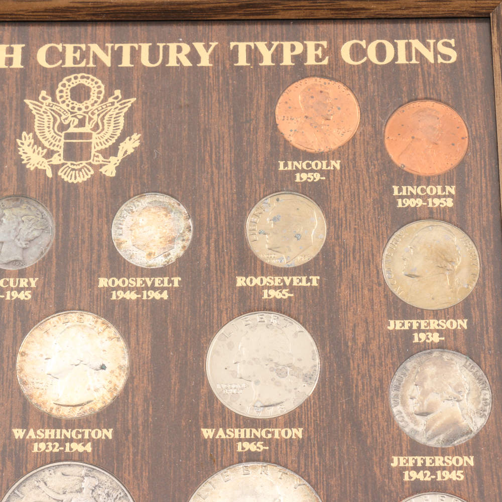 Framed Set of U.S. Twentieth Century Type Coins