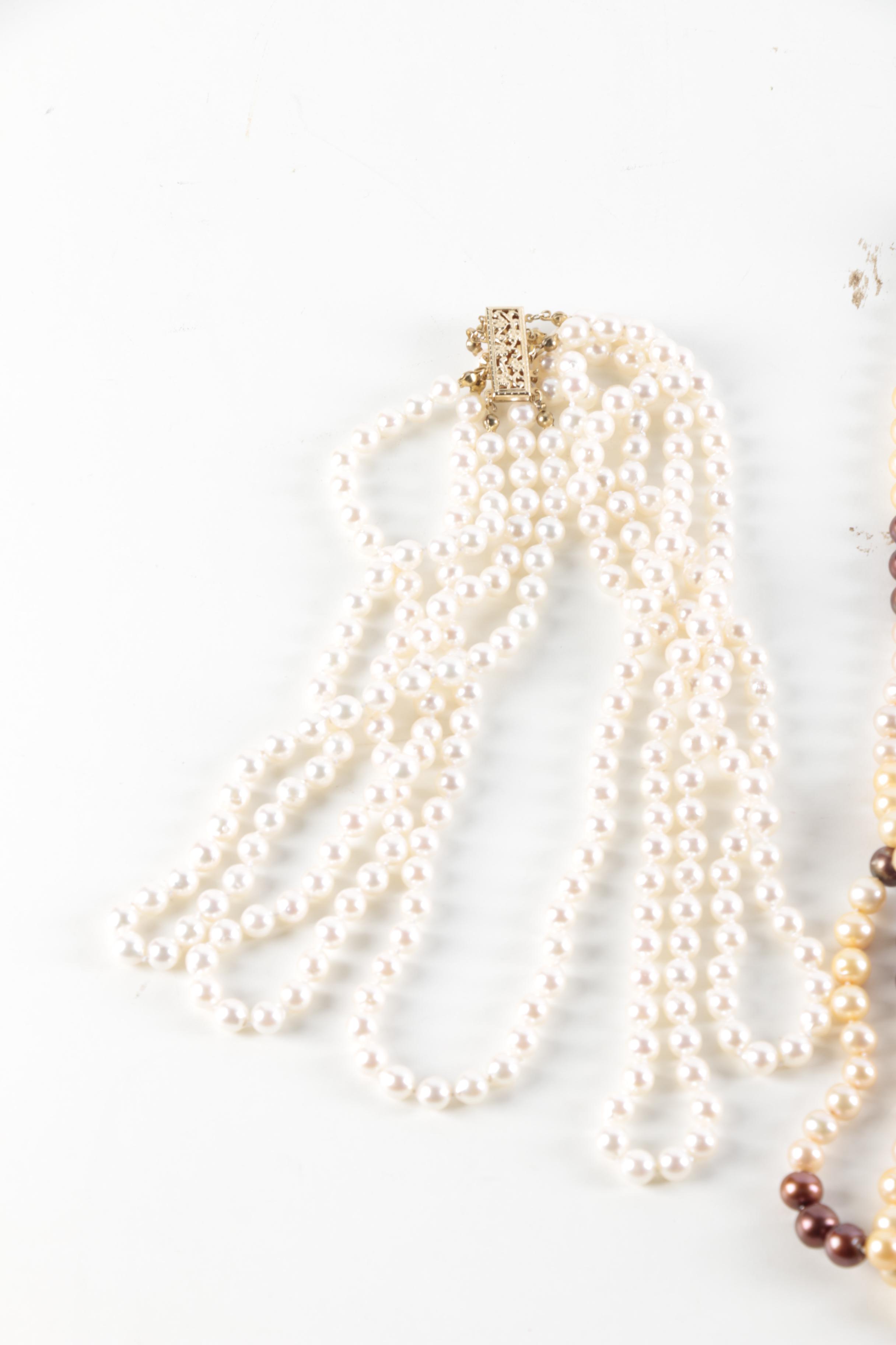 Faux and Cultured Pearl Necklaces and Earring Pair