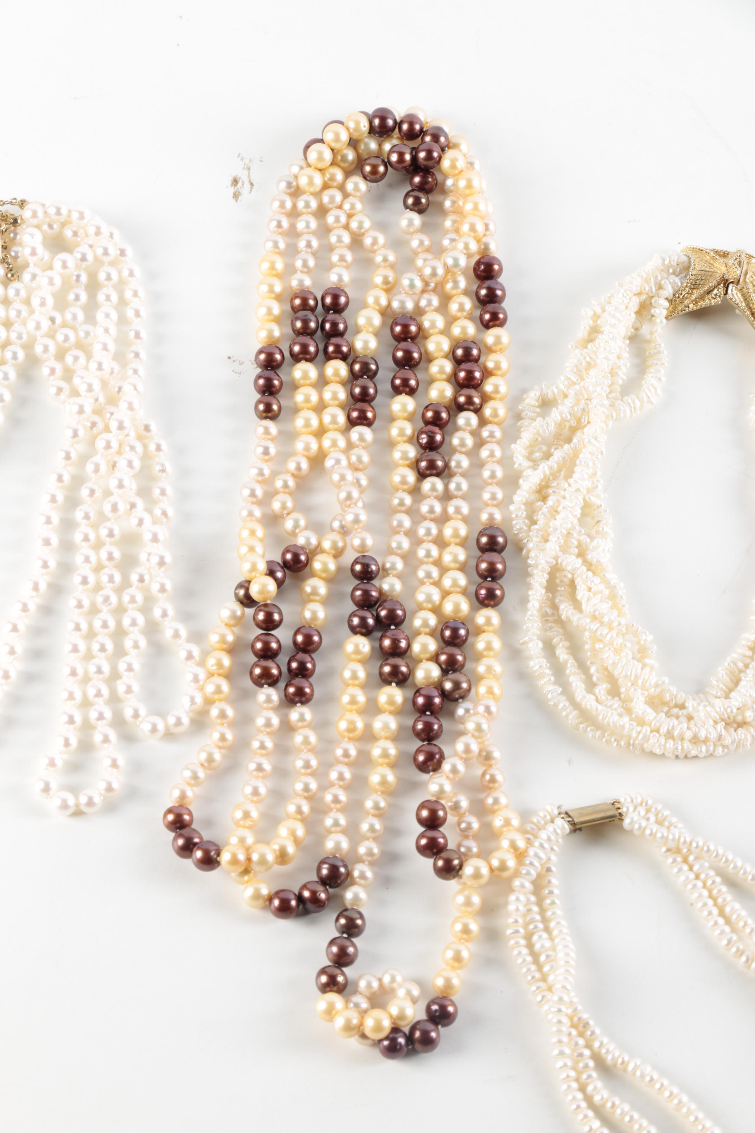 Faux and Cultured Pearl Necklaces and Earring Pair