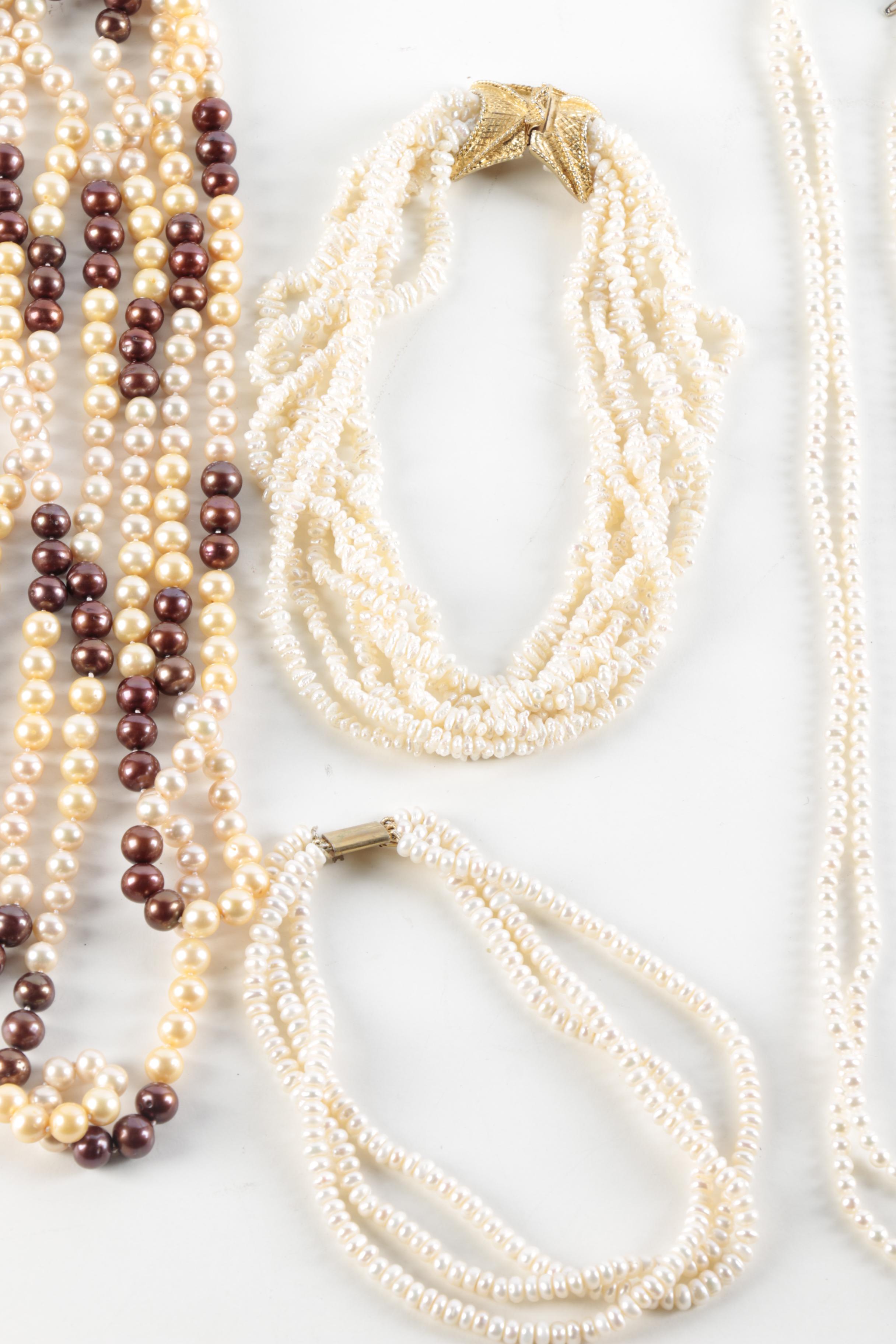 Faux and Cultured Pearl Necklaces and Earring Pair