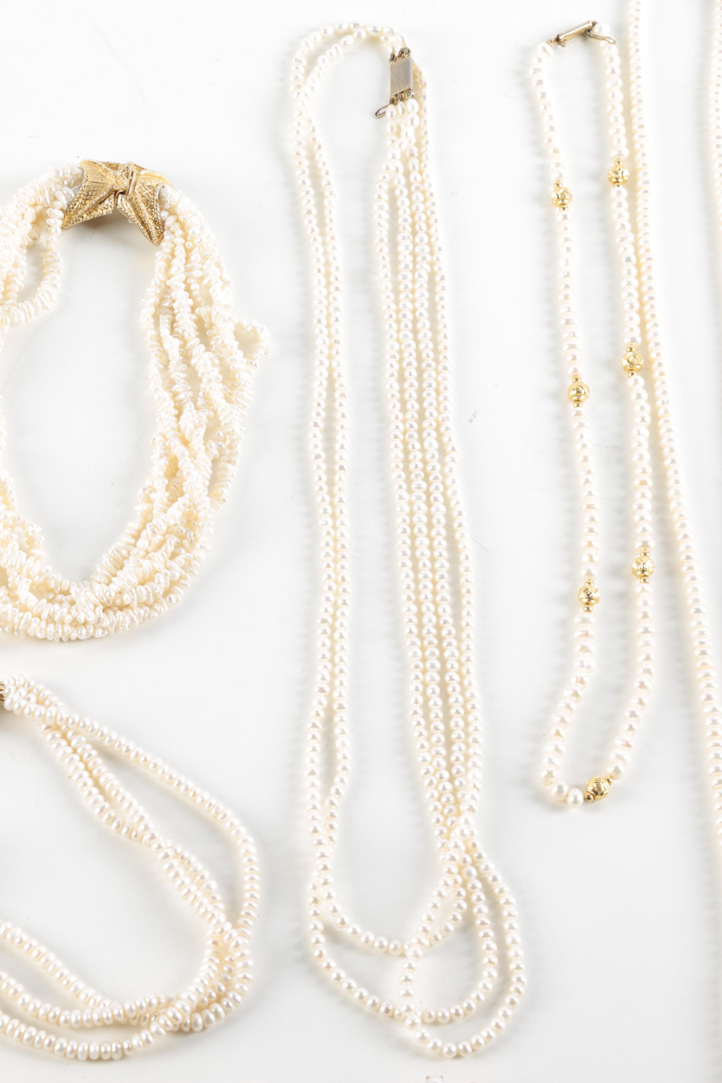 Faux and Cultured Pearl Necklaces and Earring Pair