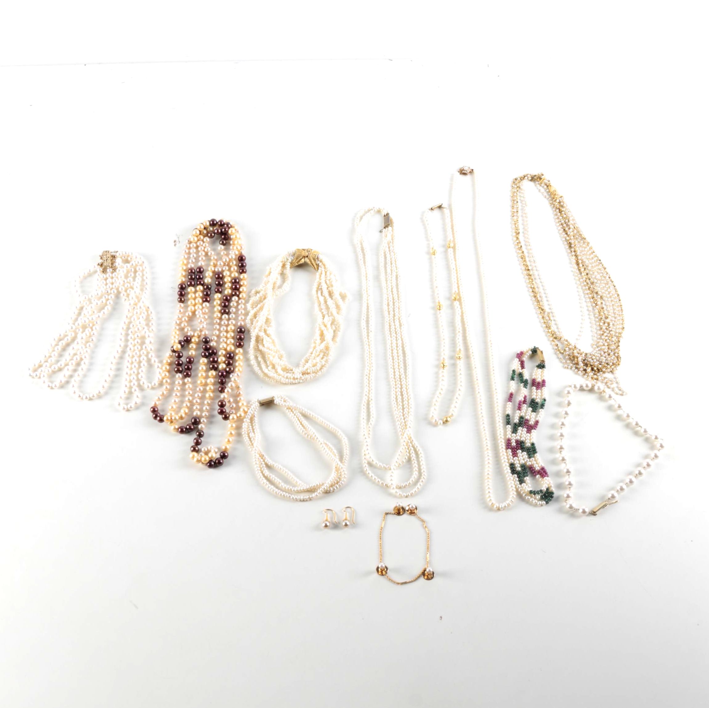 Faux and Cultured Pearl Necklaces and Earring Pair