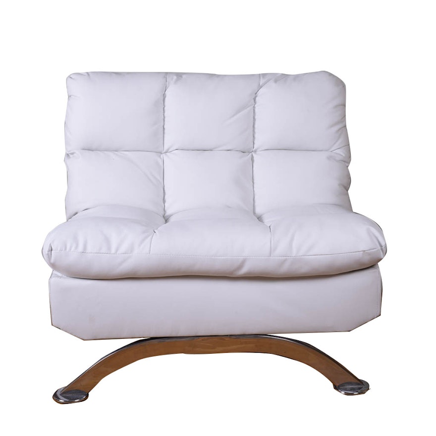White Tufted Faux Leather Oversized Chair