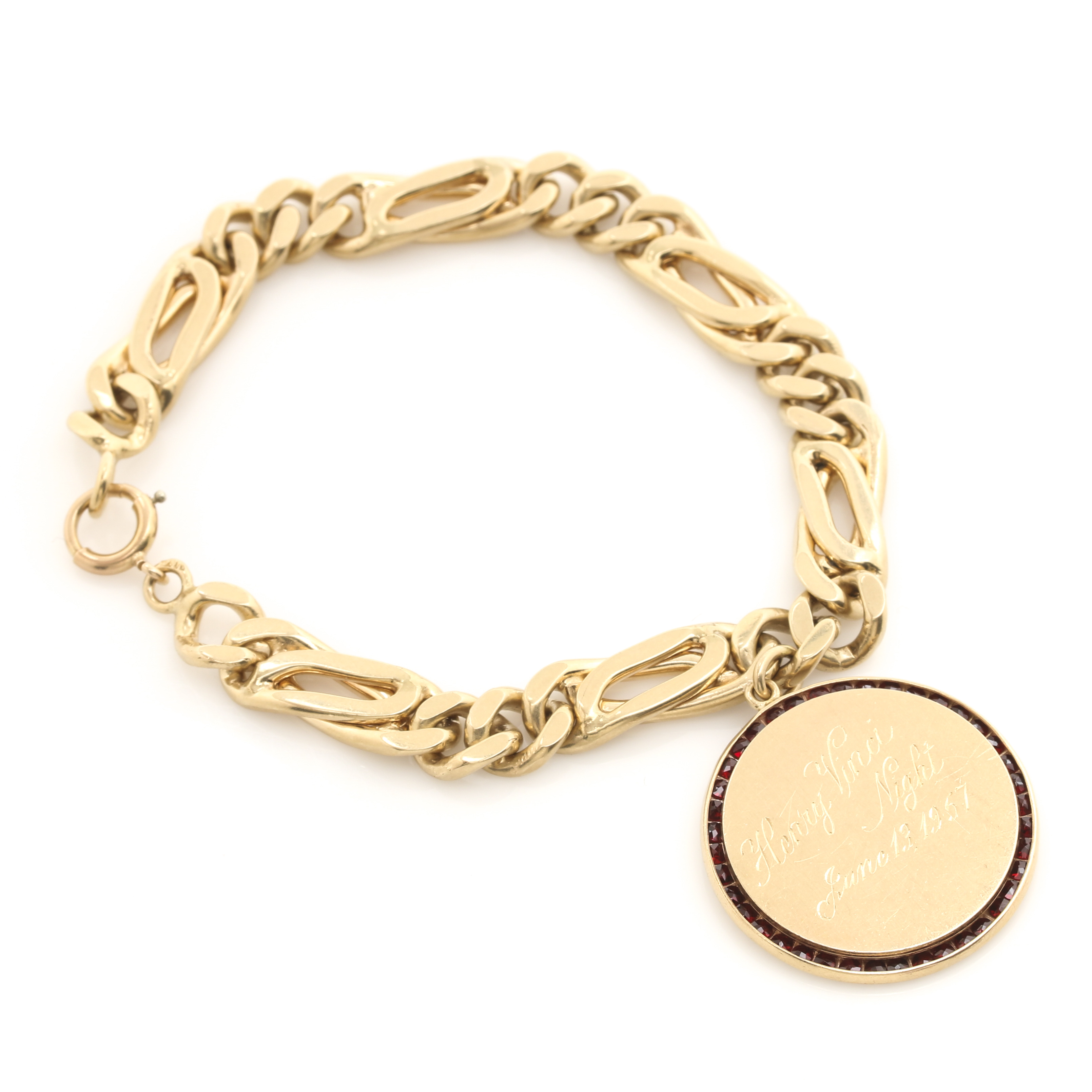 14K Yellow Gold Garnet Charm Bracelet