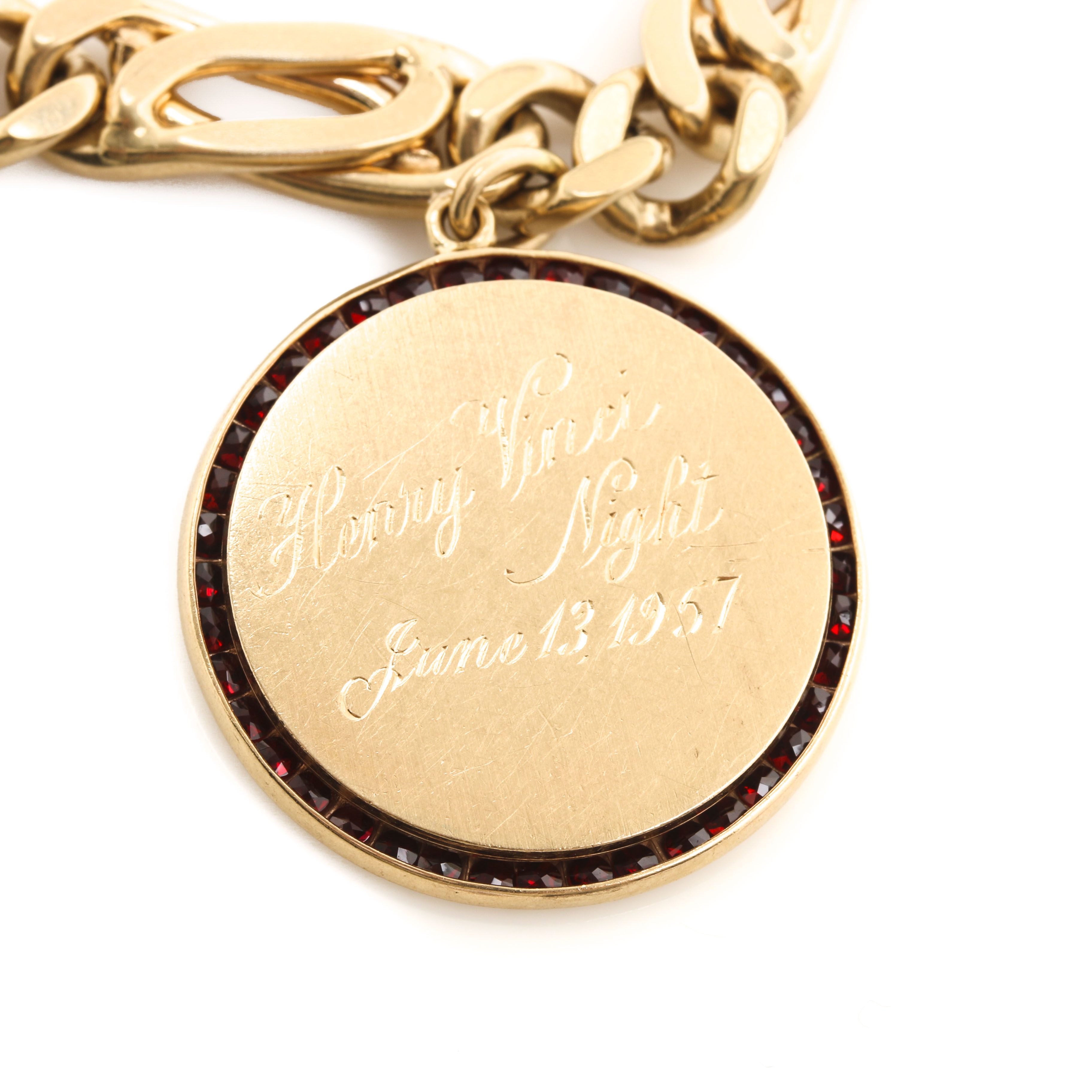 14K Yellow Gold Garnet Charm Bracelet