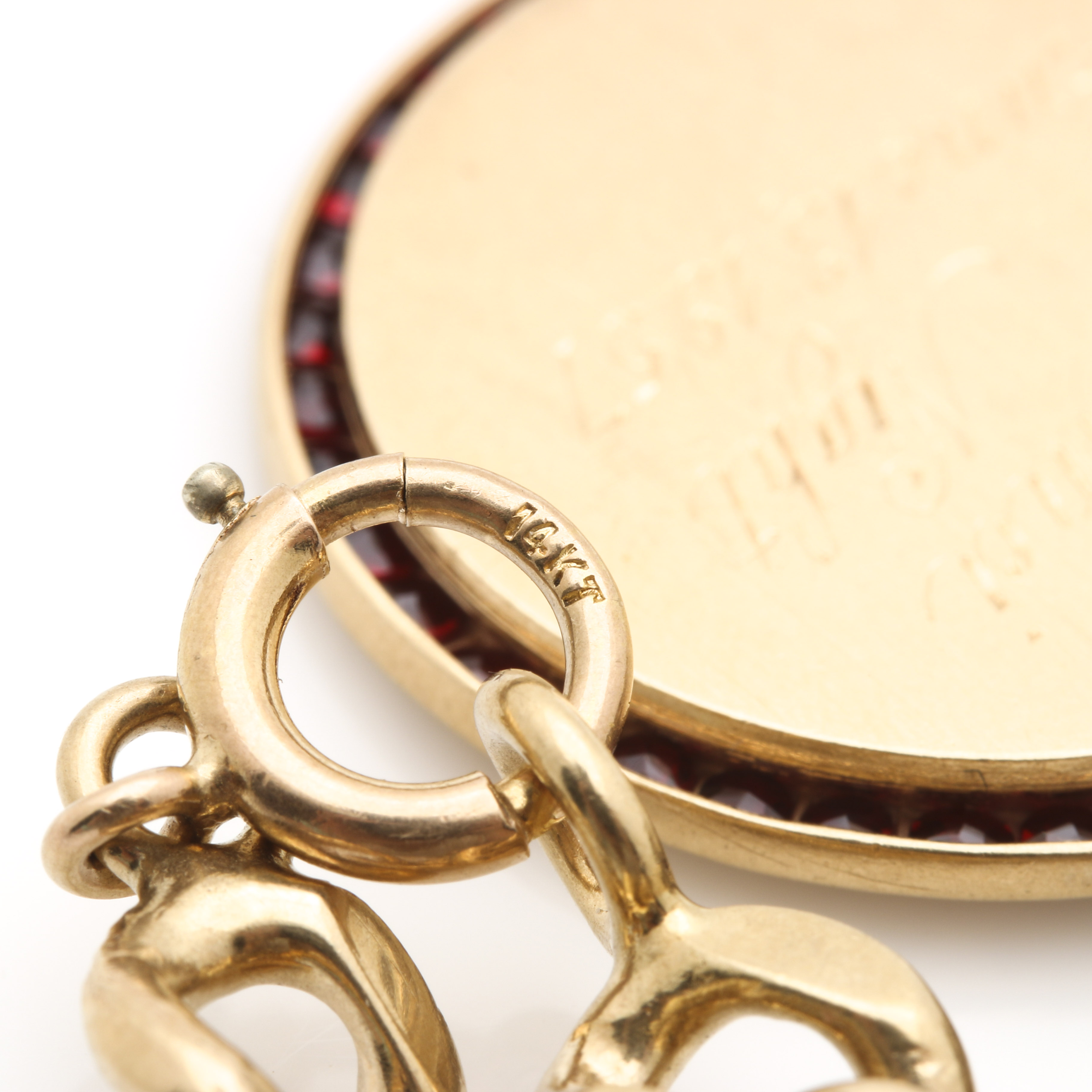 14K Yellow Gold Garnet Charm Bracelet