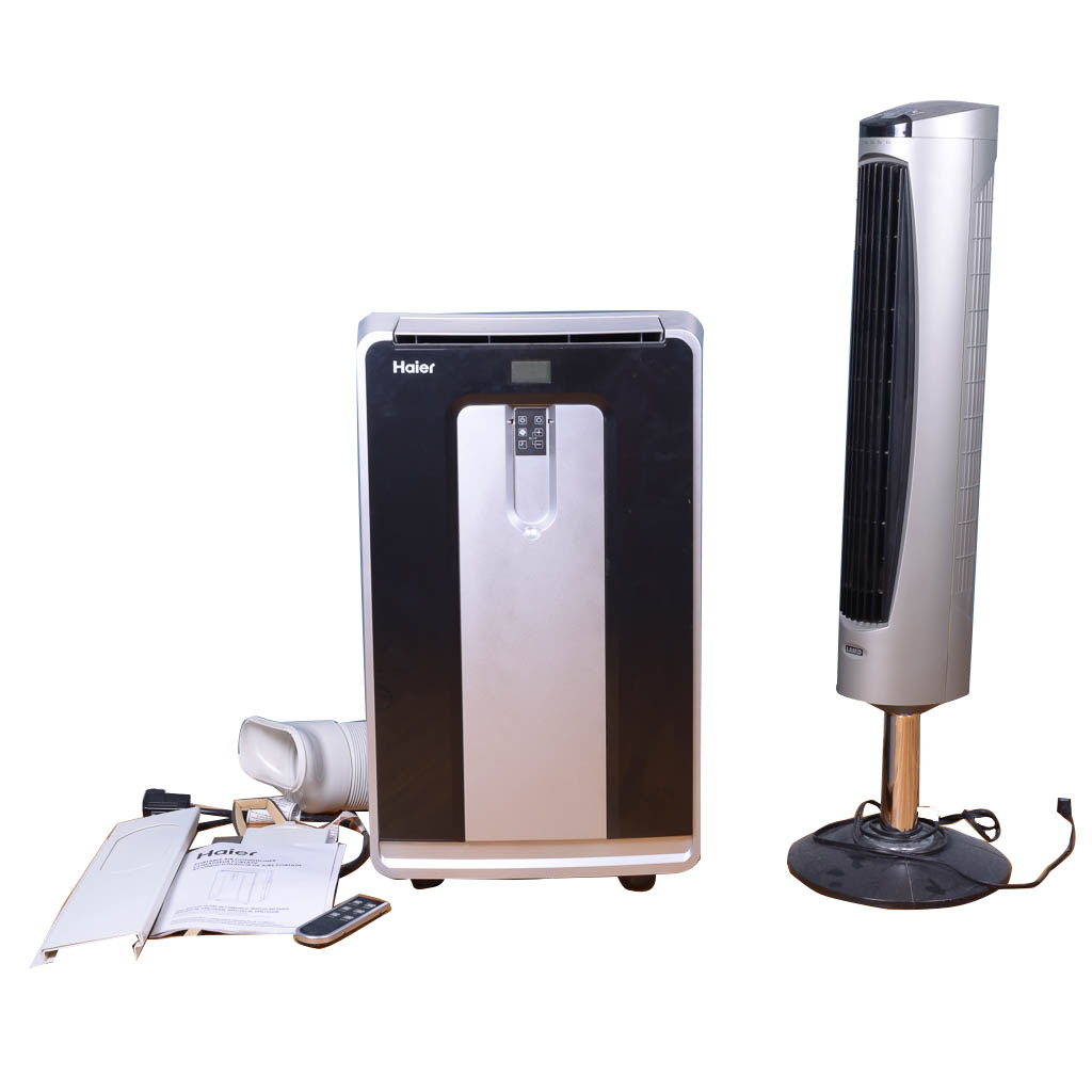 Haier Portable Air Conditioner and Lasko Tower Fan