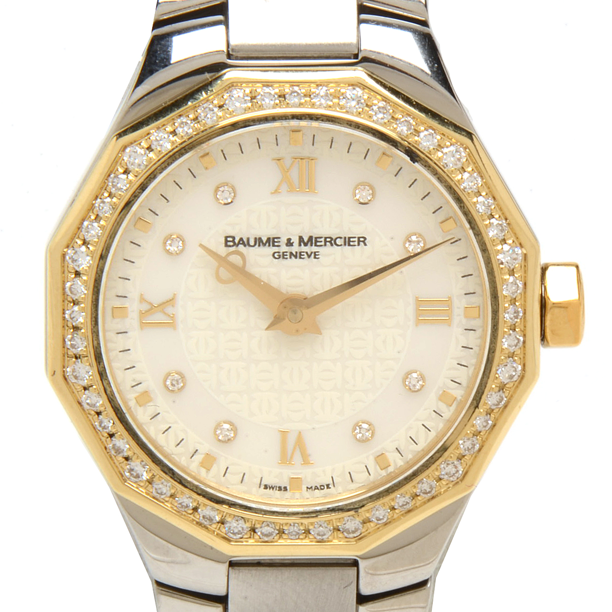 Baume & Mercier Riviera 18K Gold & Steel Mother of Pearl and Diamond Face Quartz Watch