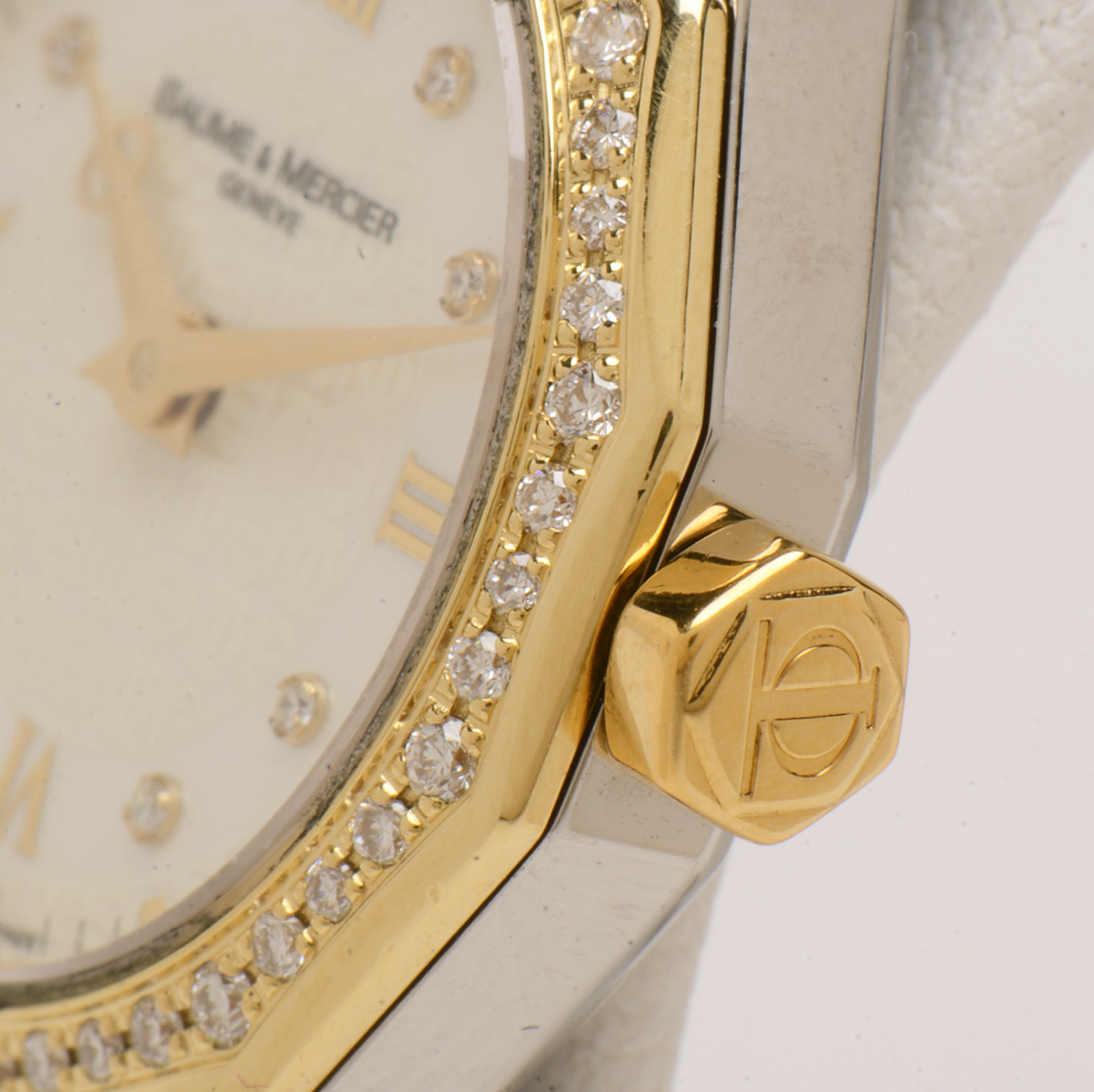 Baume & Mercier Riviera 18K Gold & Steel Mother of Pearl and Diamond Face Quartz Watch